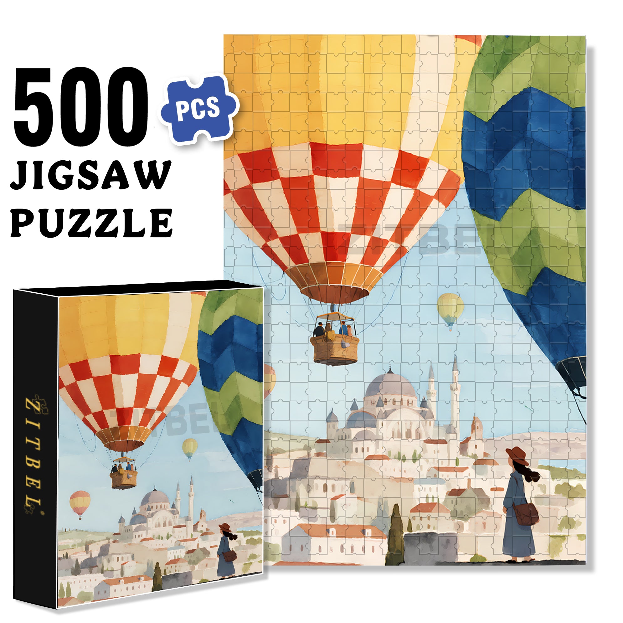 Hot Air Balloon 500pcs/1000pcs Jigsaw Puzzle, Scratch-Resistant, Interactive Family Game & Brain-Boosting DIY Decor, Perfect for Halloween, Christmas & New Year Gifts, Family Puzzle Game