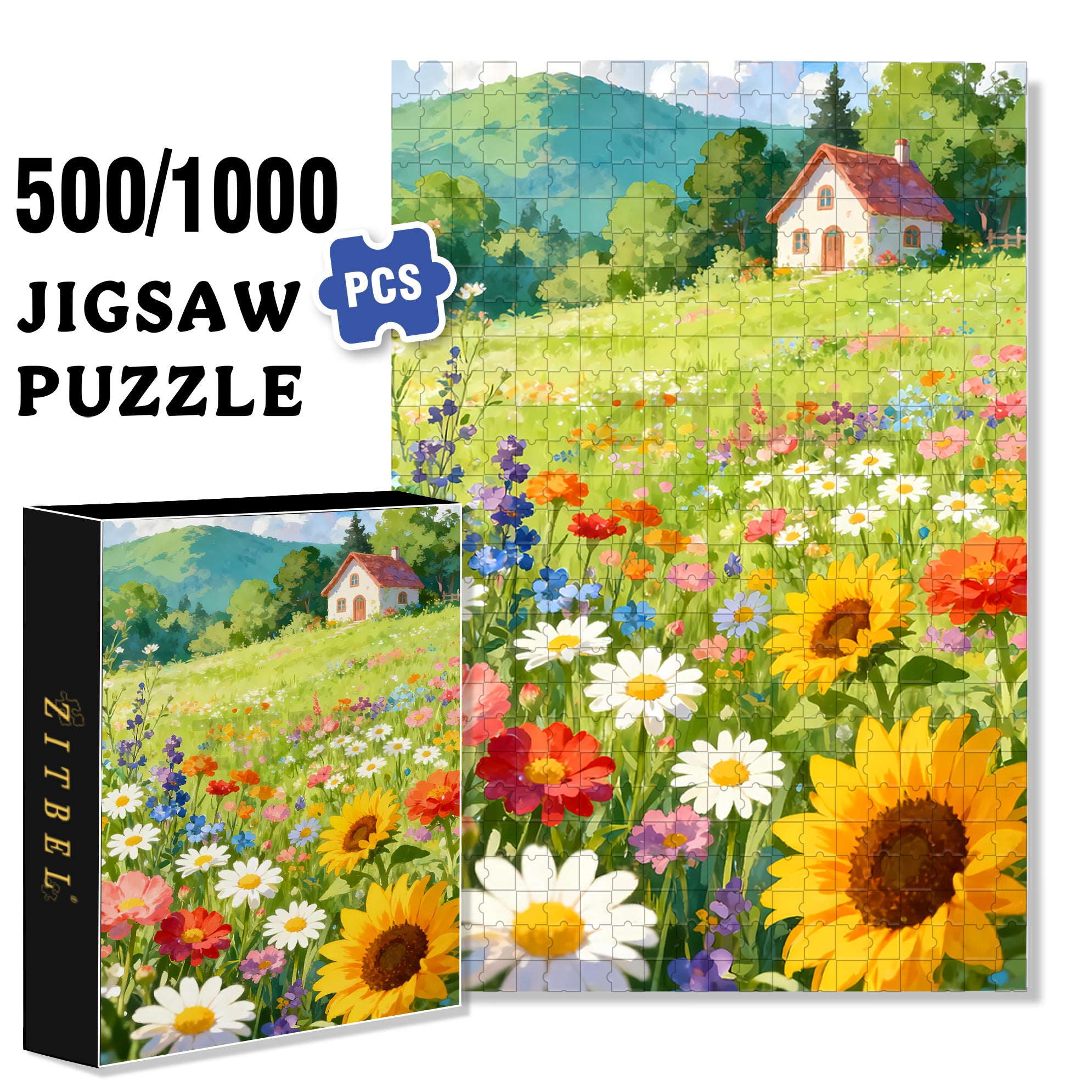 Hut On The Hillside 500pcs/1000pcs Jigsaw Puzzle, Scratch-Resistant, Interactive Family Game & Brain-Boosting DIY Decor, Perfect for Halloween, Christmas & New Year Gifts, Family Puzzle Game