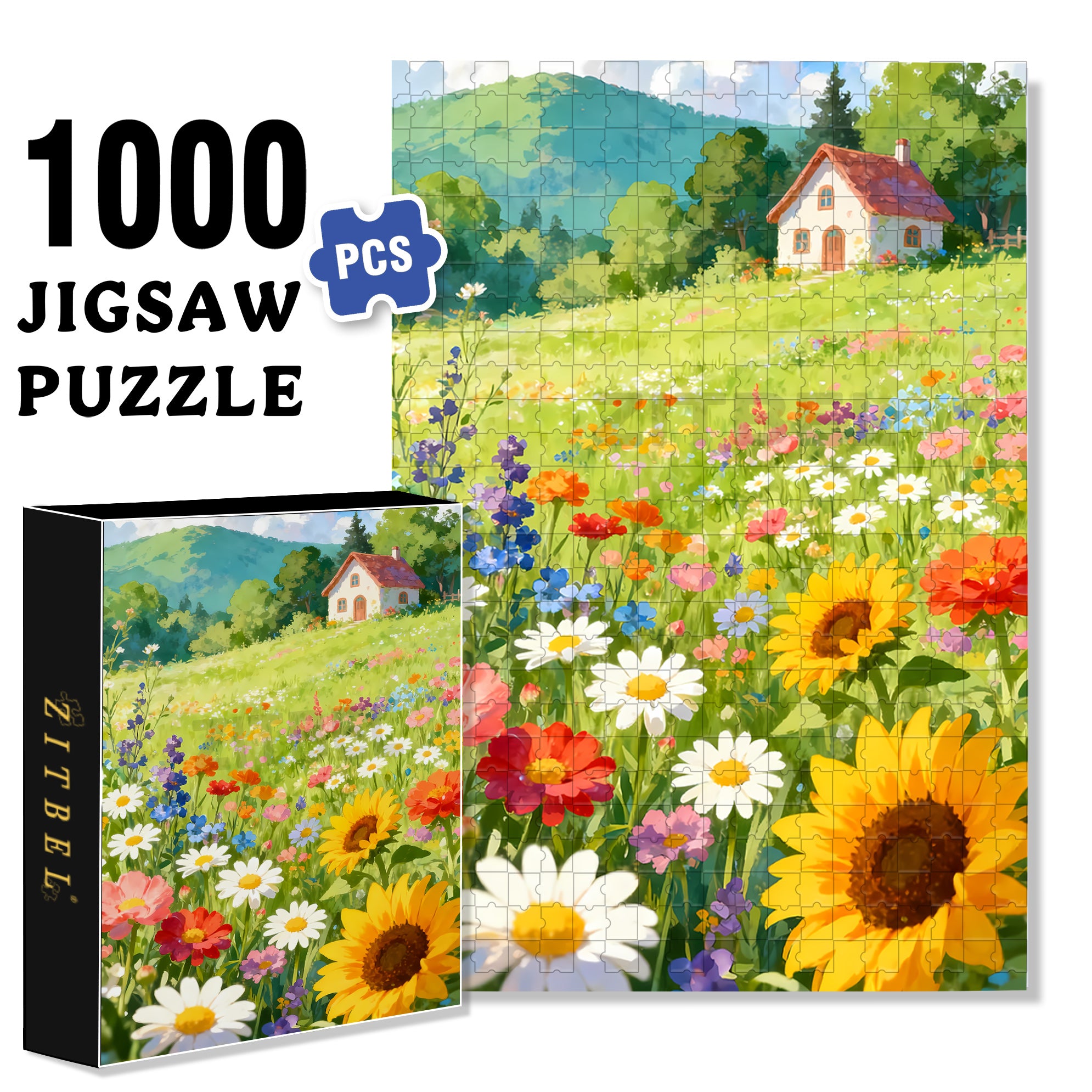 Hut On The Hillside 500pcs/1000pcs Jigsaw Puzzle, Scratch-Resistant, Interactive Family Game & Brain-Boosting DIY Decor, Perfect for Halloween, Christmas & New Year Gifts, Family Puzzle Game