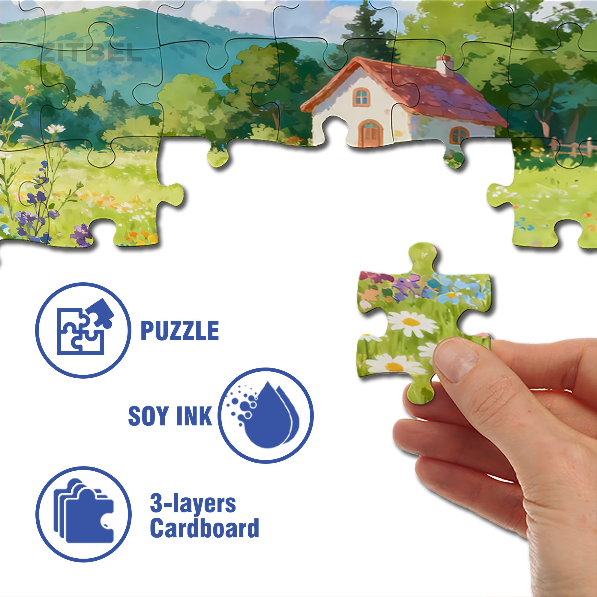 Hut On The Hillside 500pcs/1000pcs Jigsaw Puzzle, Scratch-Resistant, Interactive Family Game & Brain-Boosting DIY Decor, Perfect for Halloween, Christmas & New Year Gifts, Family Puzzle Game