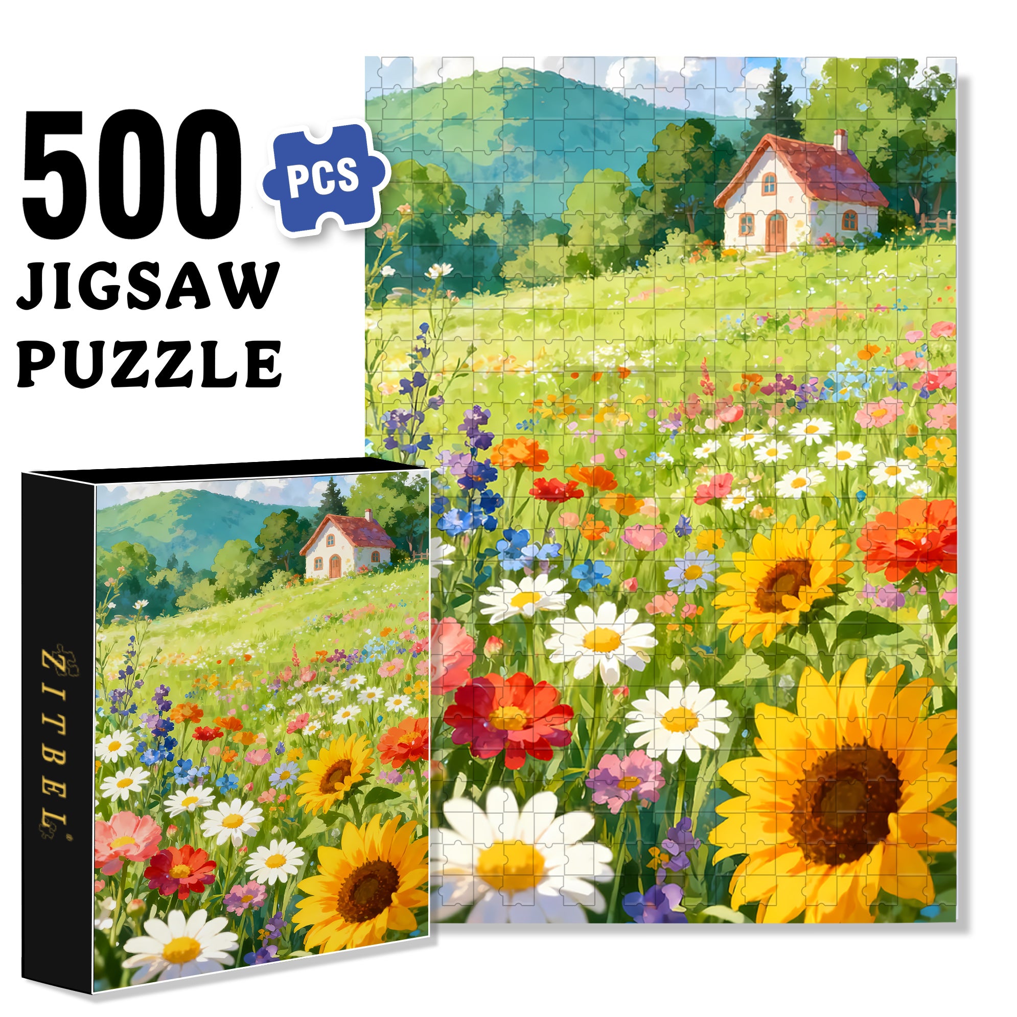 Hut On The Hillside 500pcs/1000pcs Jigsaw Puzzle, Scratch-Resistant, Interactive Family Game & Brain-Boosting DIY Decor, Perfect for Halloween, Christmas & New Year Gifts, Family Puzzle Game