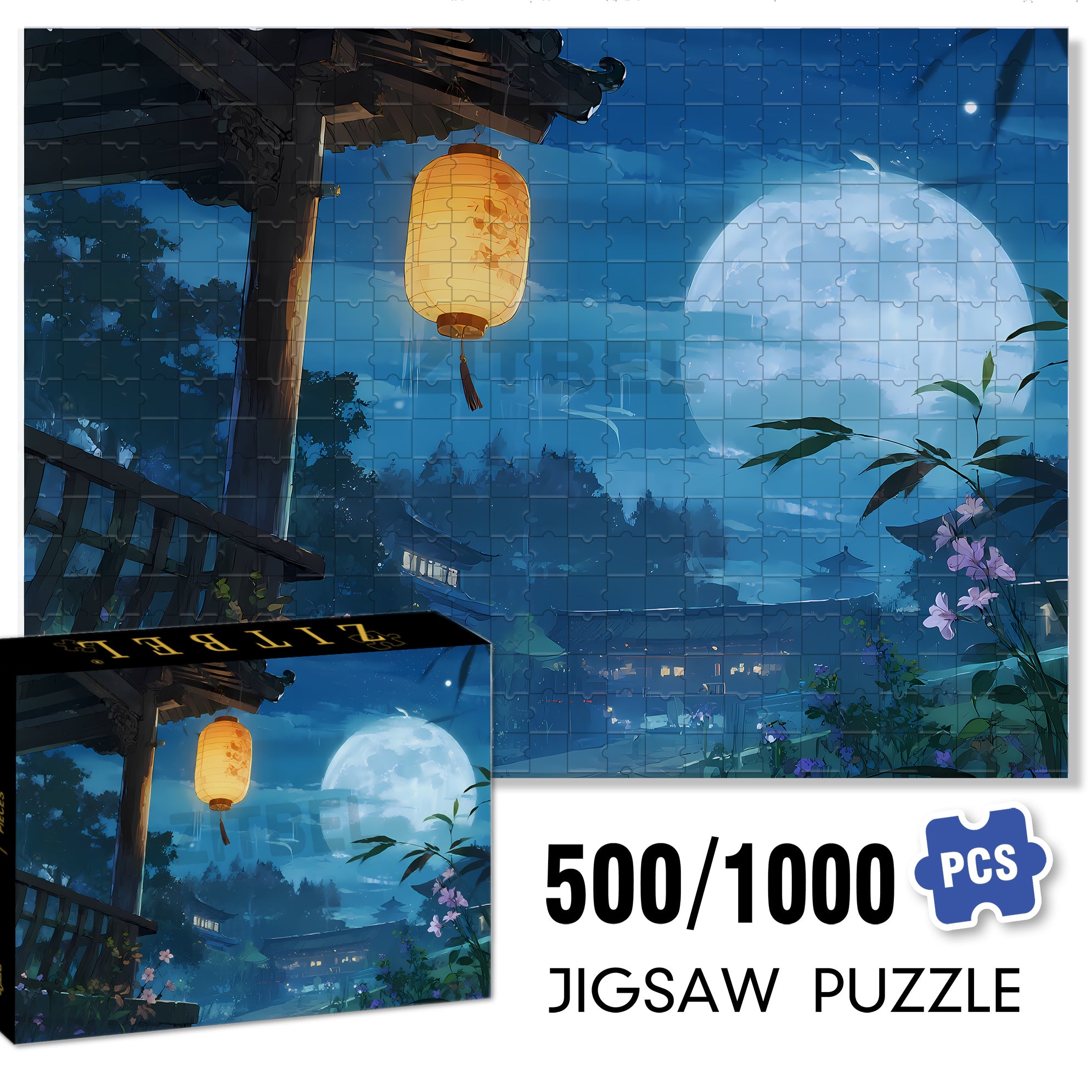 Lantern 500pcs/1000pcs Jigsaw Puzzle, Scratch-Resistant, Interactive Family Game & Brain-Boosting DIY Decor, Perfect for Halloween, Christmas & New Year Gifts, Family Puzzle Game