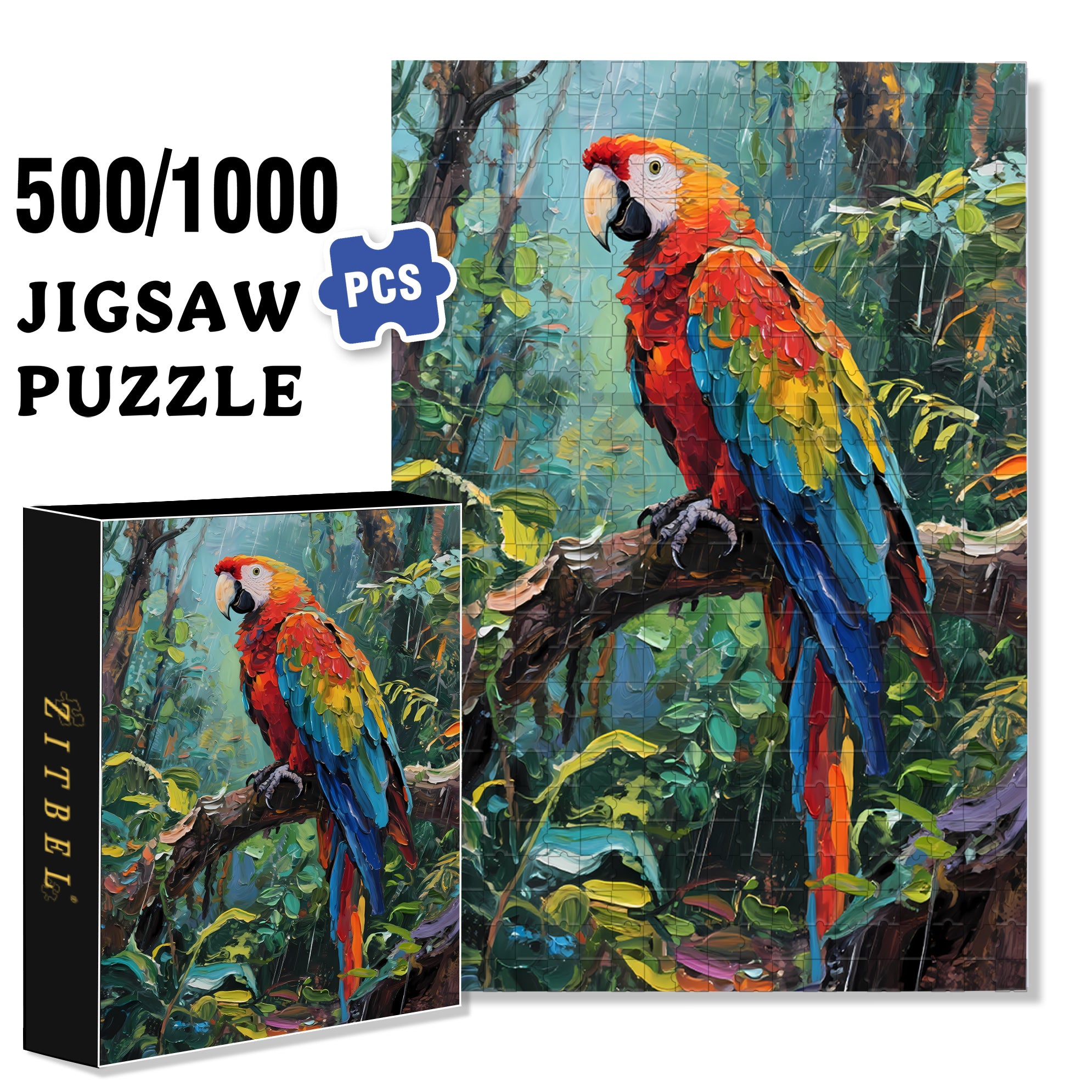 Macaw 500pcs/1000pcs Jigsaw Puzzle, Scratch-Resistant, Interactive Family Game & Brain-Boosting DIY Decor, Perfect for Halloween, Christmas & New Year Gifts, Family Puzzle Game