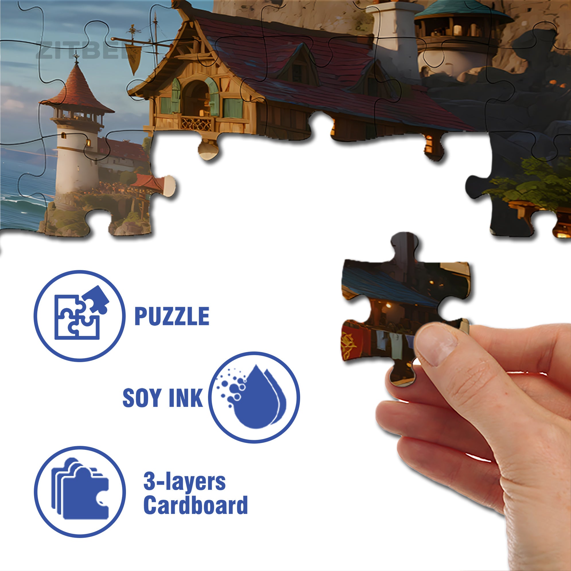 Medieval Town 500pcs/1000pcs Jigsaw Puzzle, Scratch-Resistant, Interactive Family Game & Brain-Boosting DIY Decor, Perfect for Halloween, Christmas & New Year Gifts, Family Puzzle Game