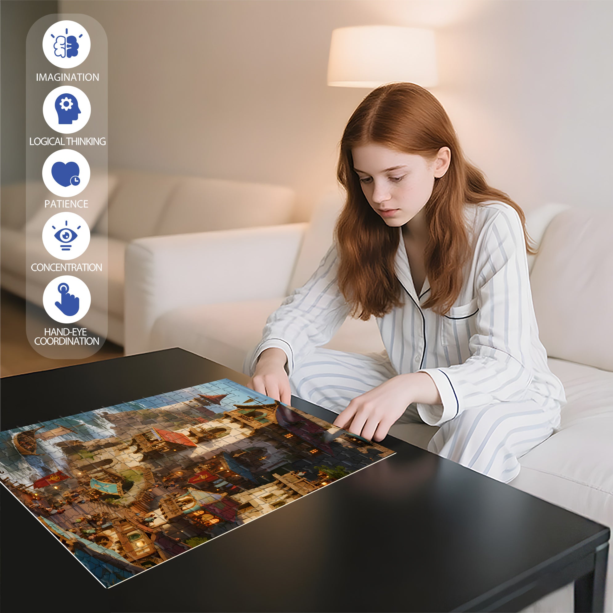 Medieval Town 500pcs/1000pcs Jigsaw Puzzle, Scratch-Resistant, Interactive Family Game & Brain-Boosting DIY Decor, Perfect for Halloween, Christmas & New Year Gifts, Family Puzzle Game