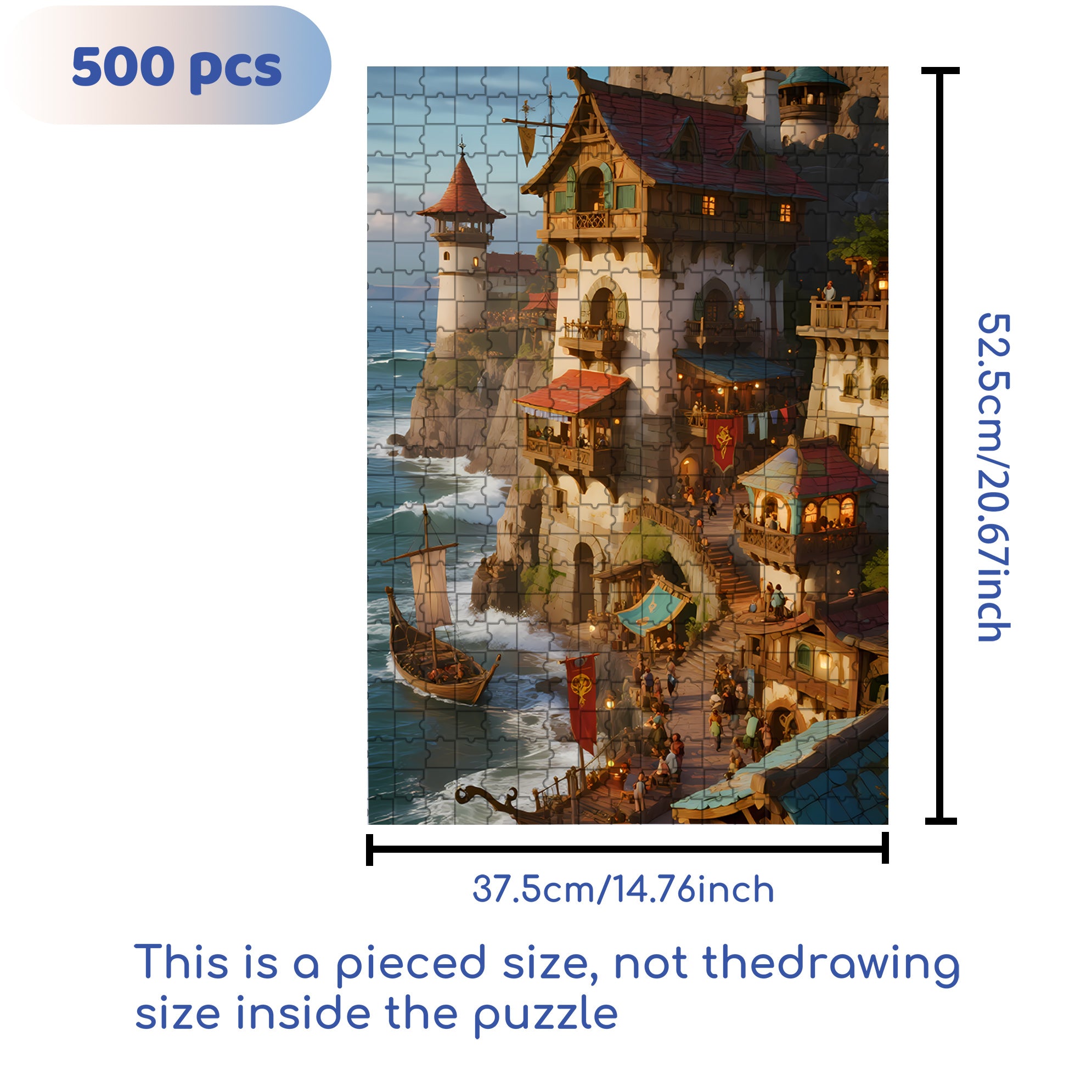 Medieval Town 500pcs/1000pcs Jigsaw Puzzle, Scratch-Resistant, Interactive Family Game & Brain-Boosting DIY Decor, Perfect for Halloween, Christmas & New Year Gifts, Family Puzzle Game