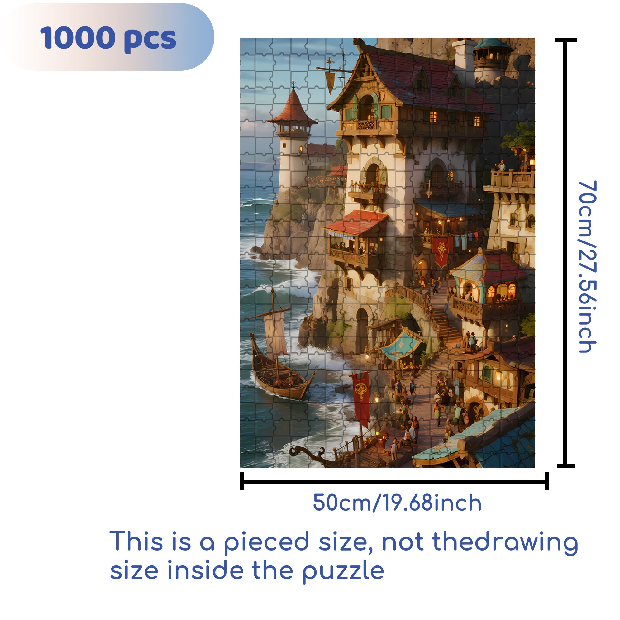 Medieval Town 500pcs/1000pcs Jigsaw Puzzle, Scratch-Resistant, Interactive Family Game & Brain-Boosting DIY Decor, Perfect for Halloween, Christmas & New Year Gifts, Family Puzzle Game
