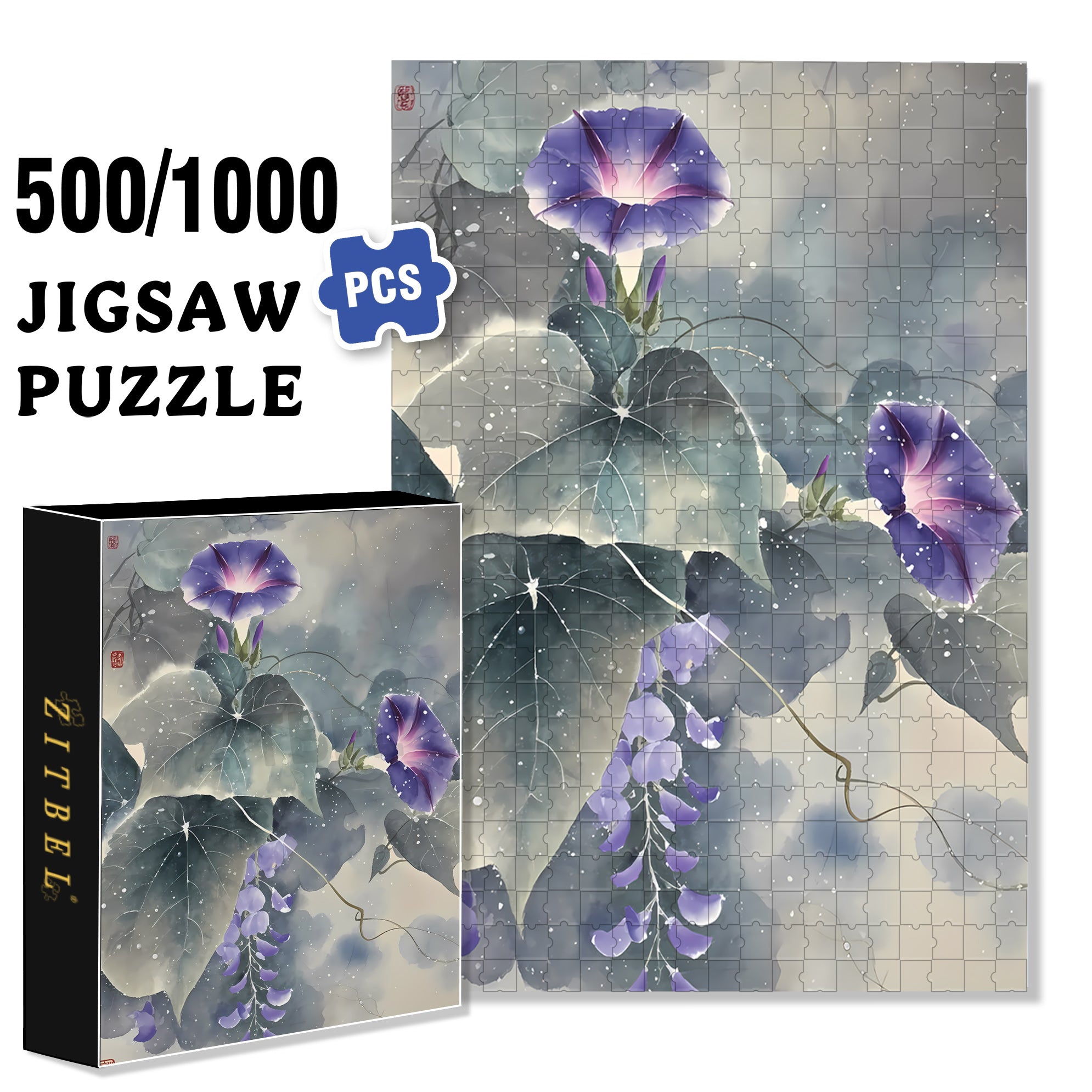Morning Glory 500pcs/1000pcs Jigsaw Puzzle, Scratch-Resistant, Interactive Family Game & Brain-Boosting DIY Decor, Perfect for Halloween, Christmas & New Year Gifts, Family Puzzle Game