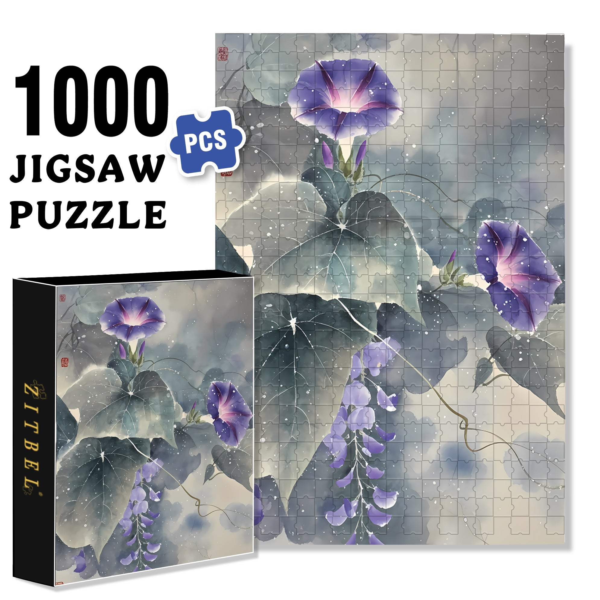 Morning Glory 500pcs/1000pcs Jigsaw Puzzle, Scratch-Resistant, Interactive Family Game & Brain-Boosting DIY Decor, Perfect for Halloween, Christmas & New Year Gifts, Family Puzzle Game
