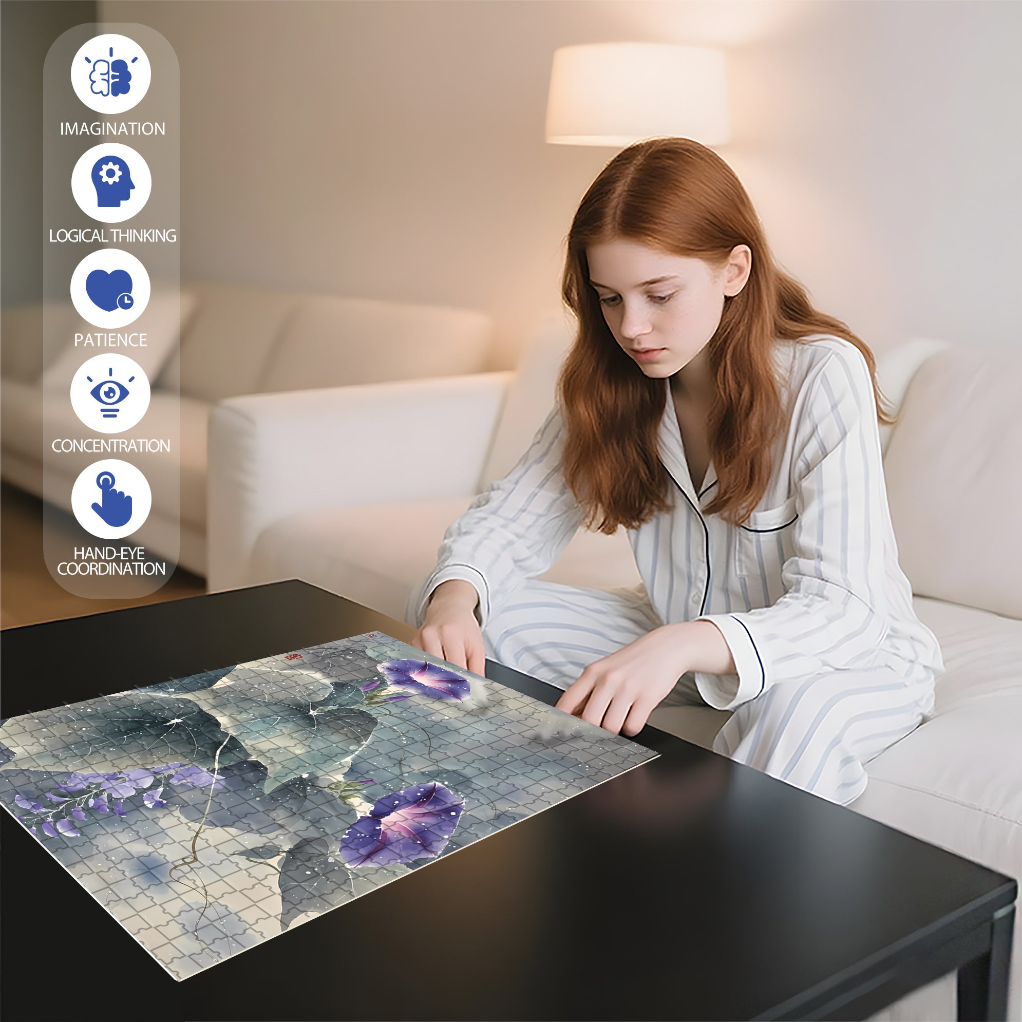 Morning Glory 500pcs/1000pcs Jigsaw Puzzle, Scratch-Resistant, Interactive Family Game & Brain-Boosting DIY Decor, Perfect for Halloween, Christmas & New Year Gifts, Family Puzzle Game