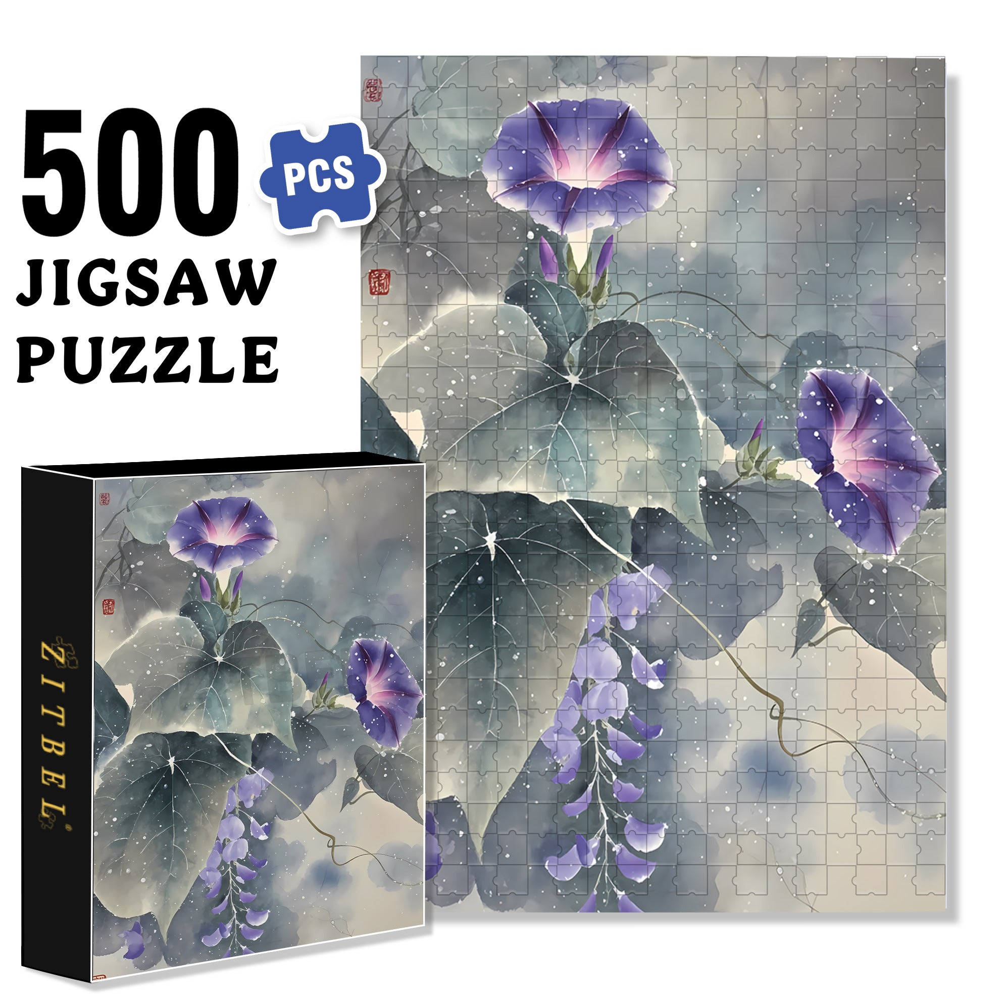 Morning Glory 500pcs/1000pcs Jigsaw Puzzle, Scratch-Resistant, Interactive Family Game & Brain-Boosting DIY Decor, Perfect for Halloween, Christmas & New Year Gifts, Family Puzzle Game