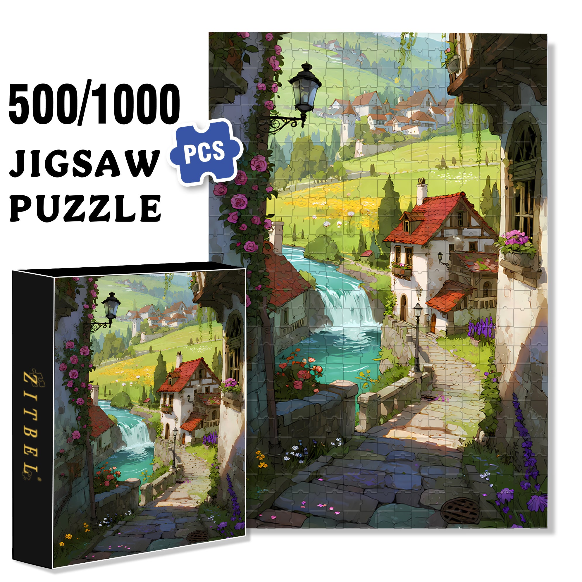Mysterious Town 500pcs/1000pcs Jigsaw Puzzle, Scratch-Resistant, Interactive Family Game & Brain-Boosting DIY Decor, Perfect for Halloween, Christmas & New Year Gifts, Family Puzzle Game