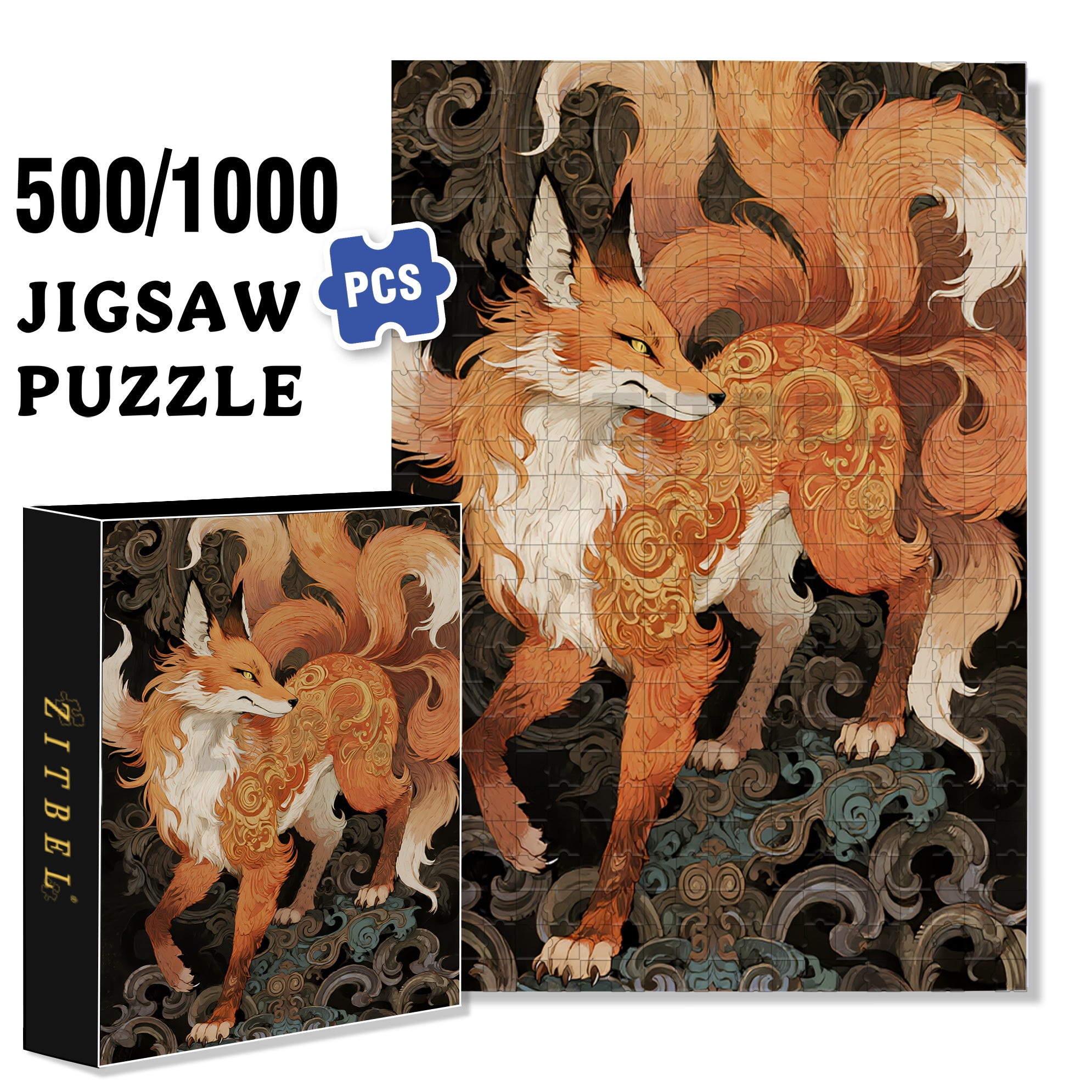 Nine-tailed Fox 500pcs/1000pcs Jigsaw Puzzle, Scratch-Resistant, Interactive Family Game & Brain-Boosting DIY Decor, Perfect for Halloween, Christmas & New Year Gifts, Family Puzzle Game