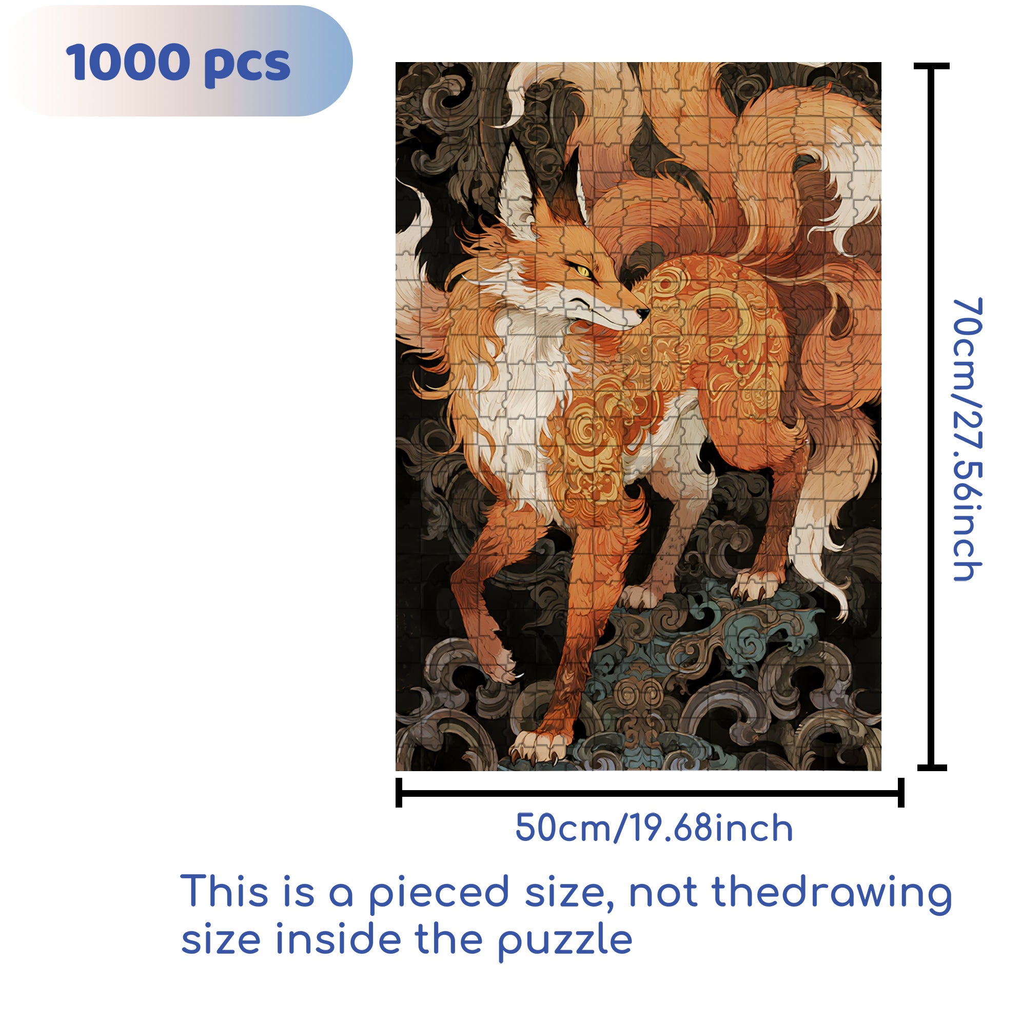 Nine-tailed Fox 500pcs/1000pcs Jigsaw Puzzle, Scratch-Resistant, Interactive Family Game & Brain-Boosting DIY Decor, Perfect for Halloween, Christmas & New Year Gifts, Family Puzzle Game