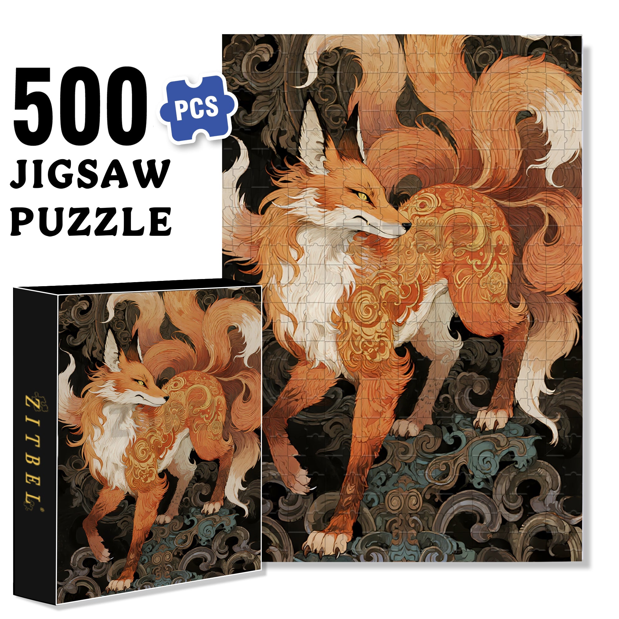 Nine-tailed Fox 500pcs/1000pcs Jigsaw Puzzle, Scratch-Resistant, Interactive Family Game & Brain-Boosting DIY Decor, Perfect for Halloween, Christmas & New Year Gifts, Family Puzzle Game