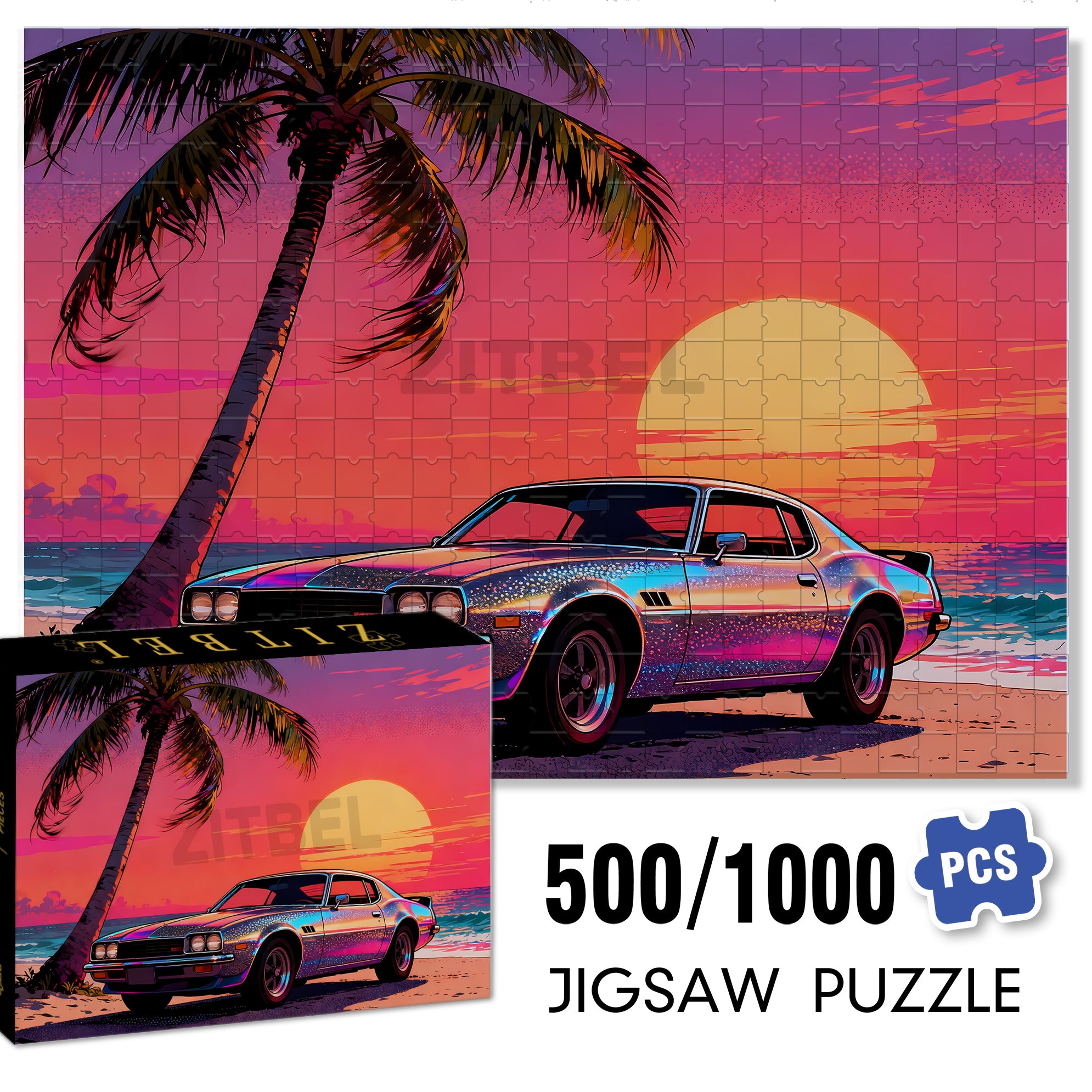Palm Trees 500pcs/1000pcs Jigsaw Puzzle, Scratch-Resistant, Interactive Family Game & Brain-Boosting DIY Decor, Perfect for Halloween, Christmas & New Year Gifts, Family Puzzle Game