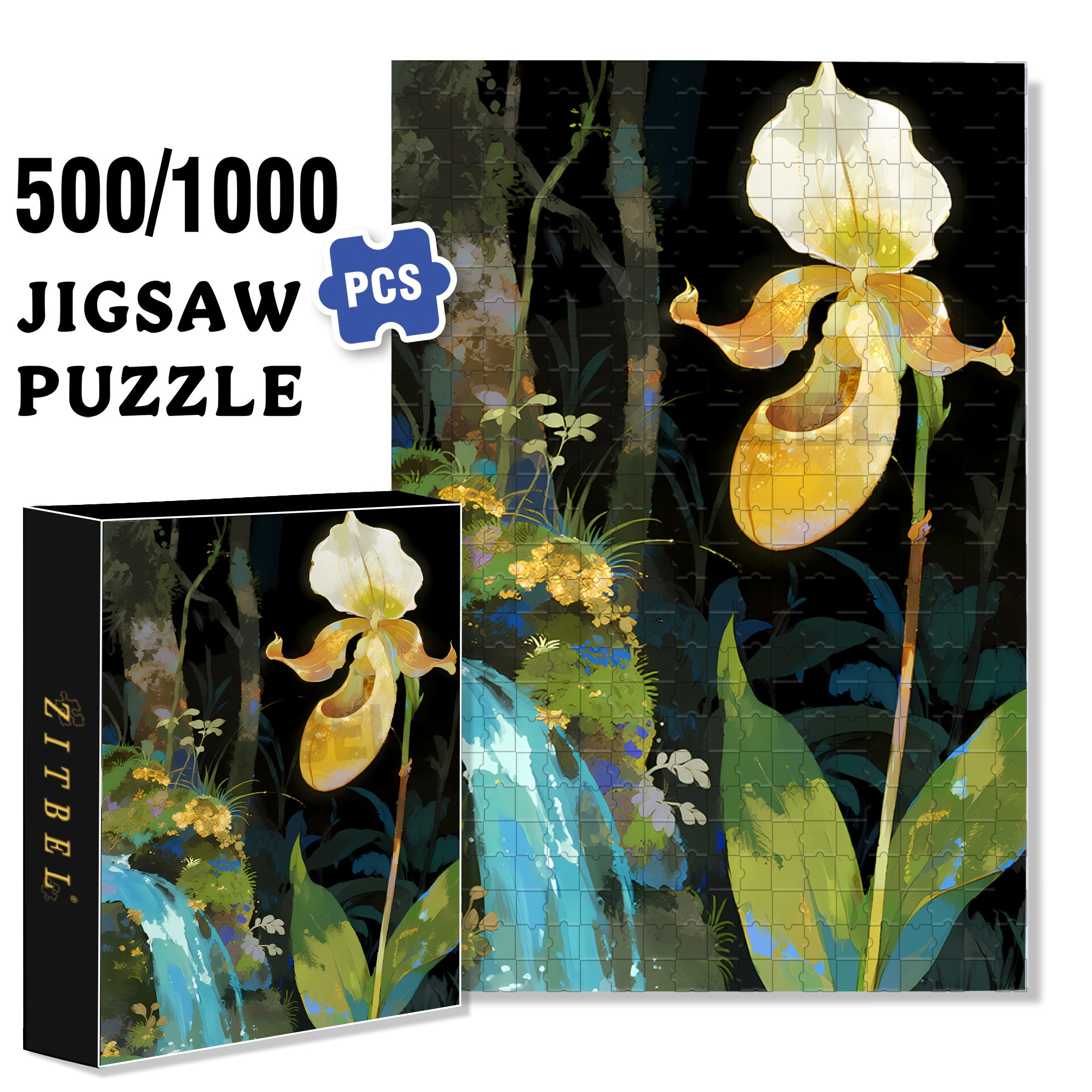 Paphiopedilum 2 500pcs/1000pcs Jigsaw Puzzle, Scratch-Resistant, Interactive Family Game & Brain-Boosting DIY Decor, Perfect for Halloween, Christmas & New Year Gifts, Family Puzzle Game