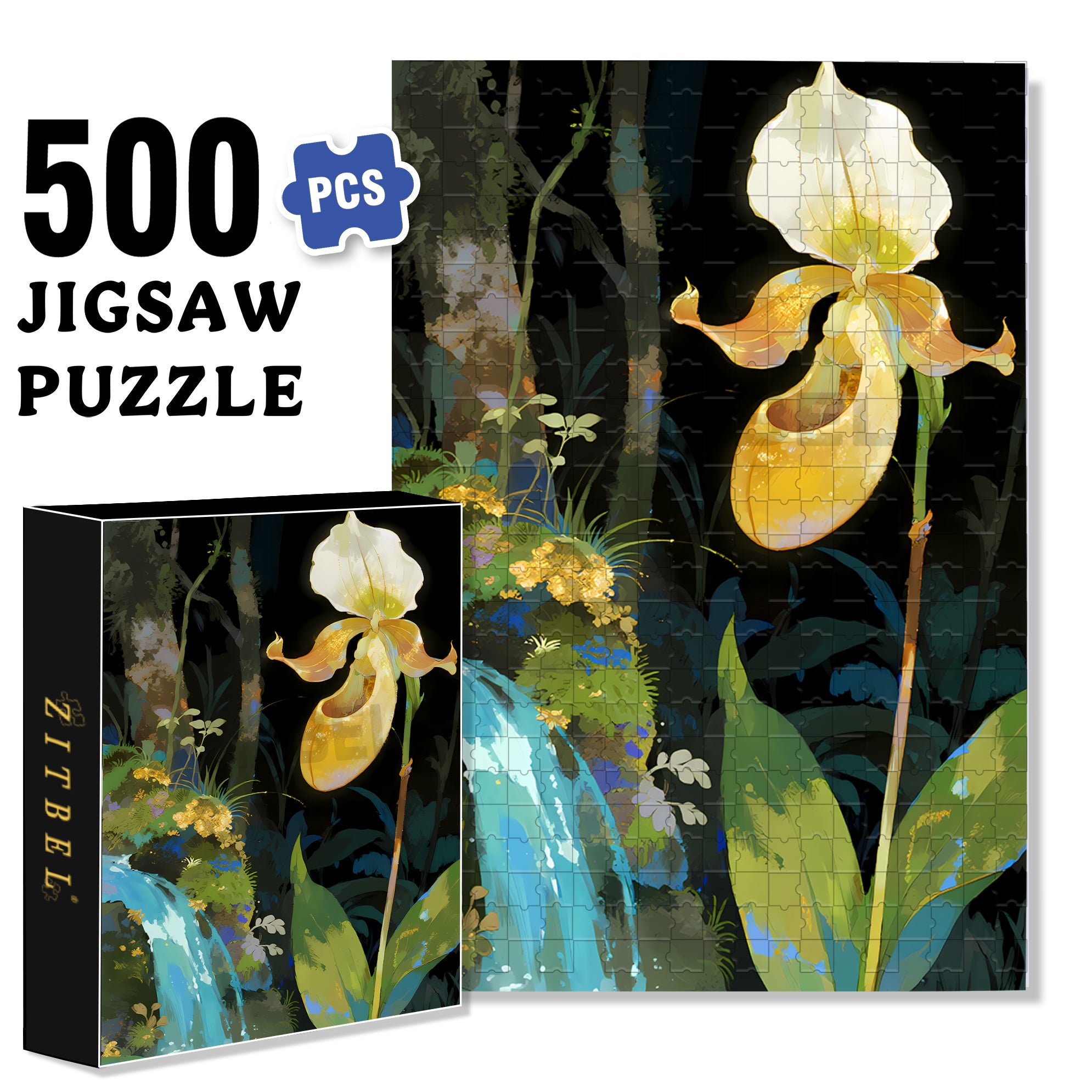 Paphiopedilum 2 500pcs/1000pcs Jigsaw Puzzle, Scratch-Resistant, Interactive Family Game & Brain-Boosting DIY Decor, Perfect for Halloween, Christmas & New Year Gifts, Family Puzzle Game