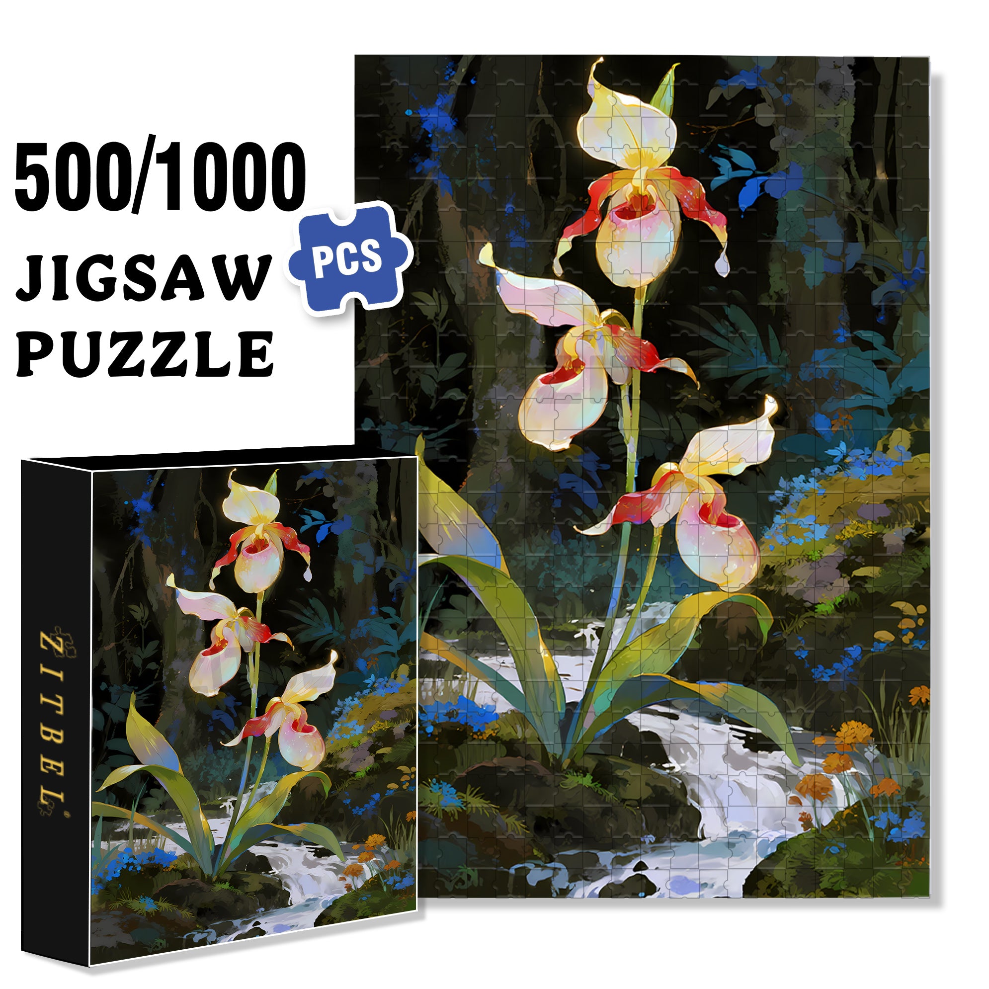 Paphiopedilum 500pcs/1000pcs Jigsaw Puzzle, Scratch-Resistant, Interactive Family Game & Brain-Boosting DIY Decor, Perfect for Halloween, Christmas & New Year Gifts, Family Puzzle Game