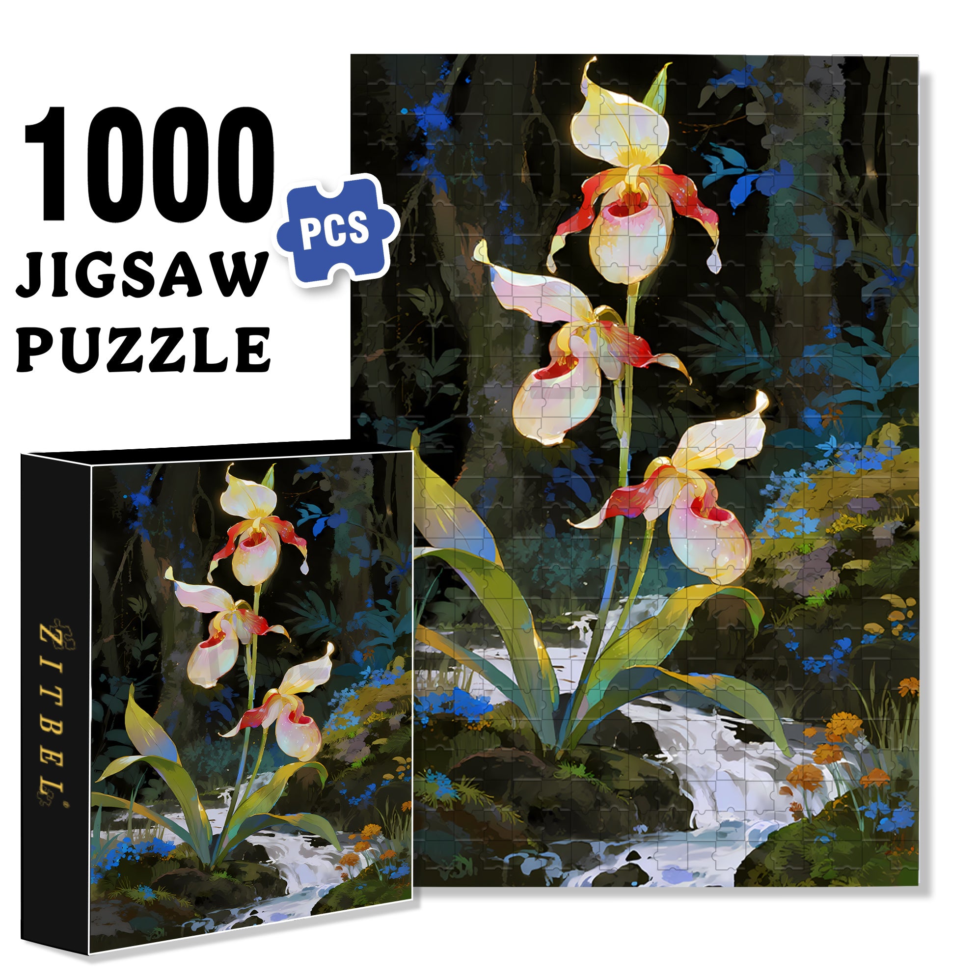 Paphiopedilum 500pcs/1000pcs Jigsaw Puzzle, Scratch-Resistant, Interactive Family Game & Brain-Boosting DIY Decor, Perfect for Halloween, Christmas & New Year Gifts, Family Puzzle Game