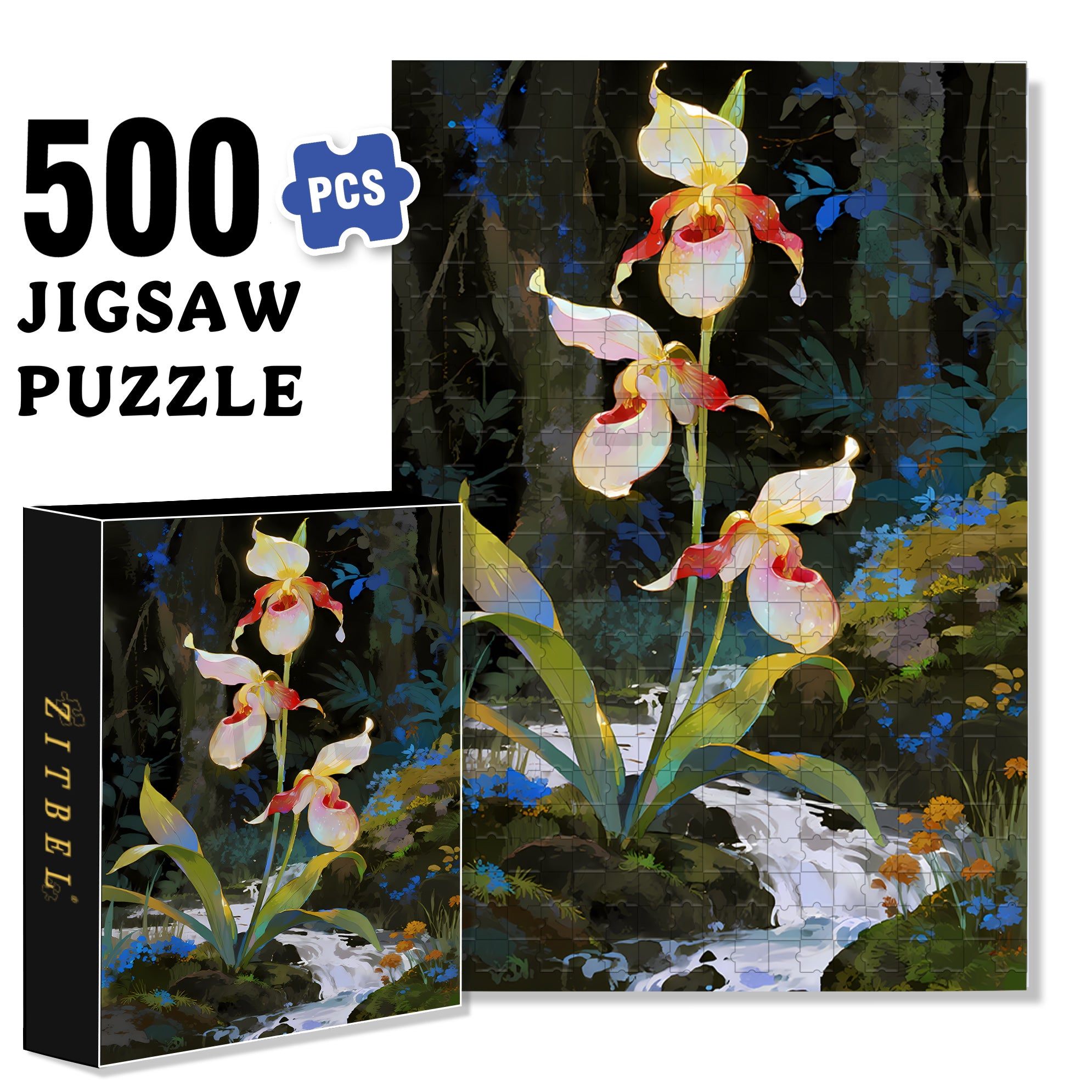 Paphiopedilum 500pcs/1000pcs Jigsaw Puzzle, Scratch-Resistant, Interactive Family Game & Brain-Boosting DIY Decor, Perfect for Halloween, Christmas & New Year Gifts, Family Puzzle Game