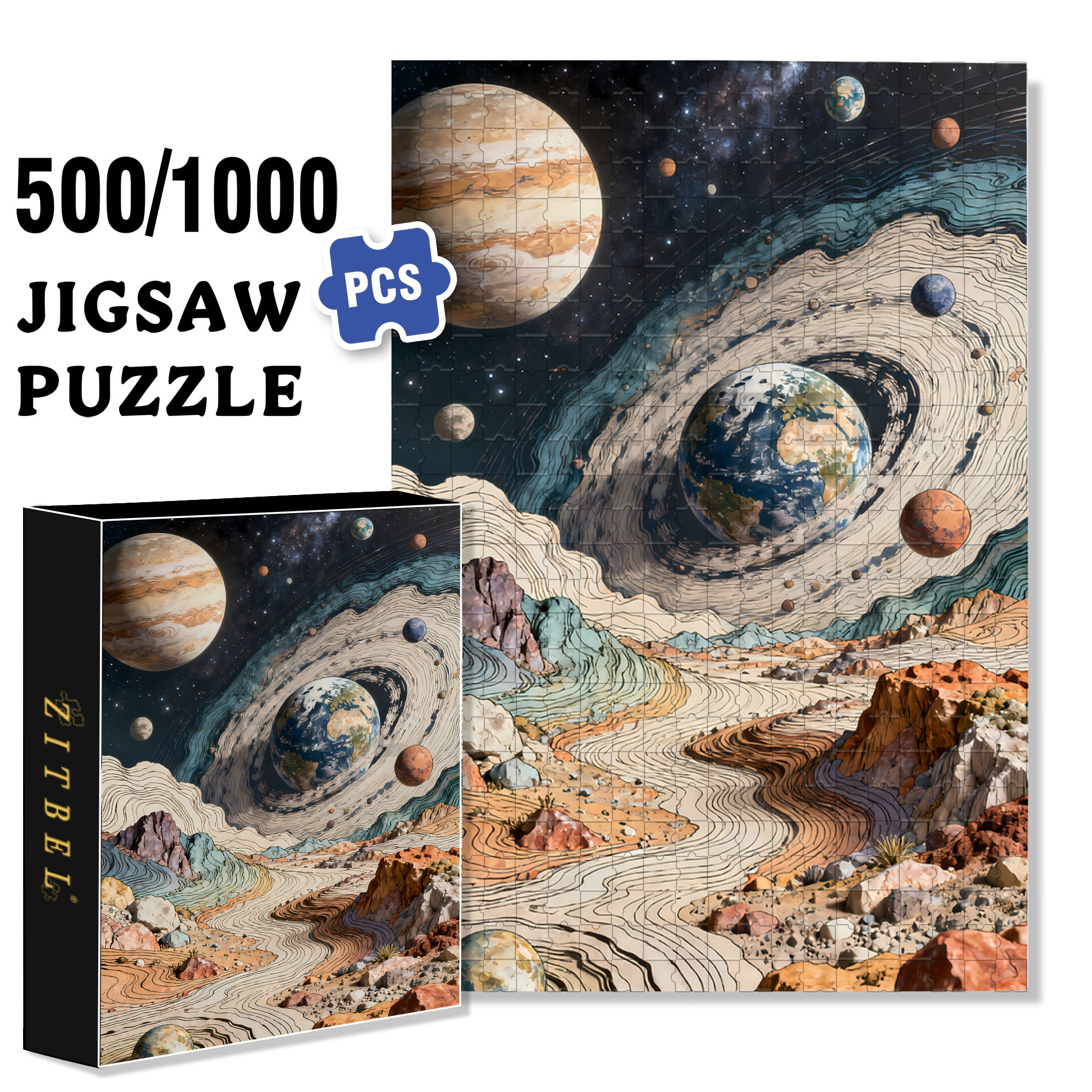 Planet 500pcs/1000pcs Jigsaw Puzzle, Scratch-Resistant, Interactive Family Game & Brain-Boosting DIY Decor, Perfect for Halloween, Christmas & New Year Gifts, Family Puzzle Game