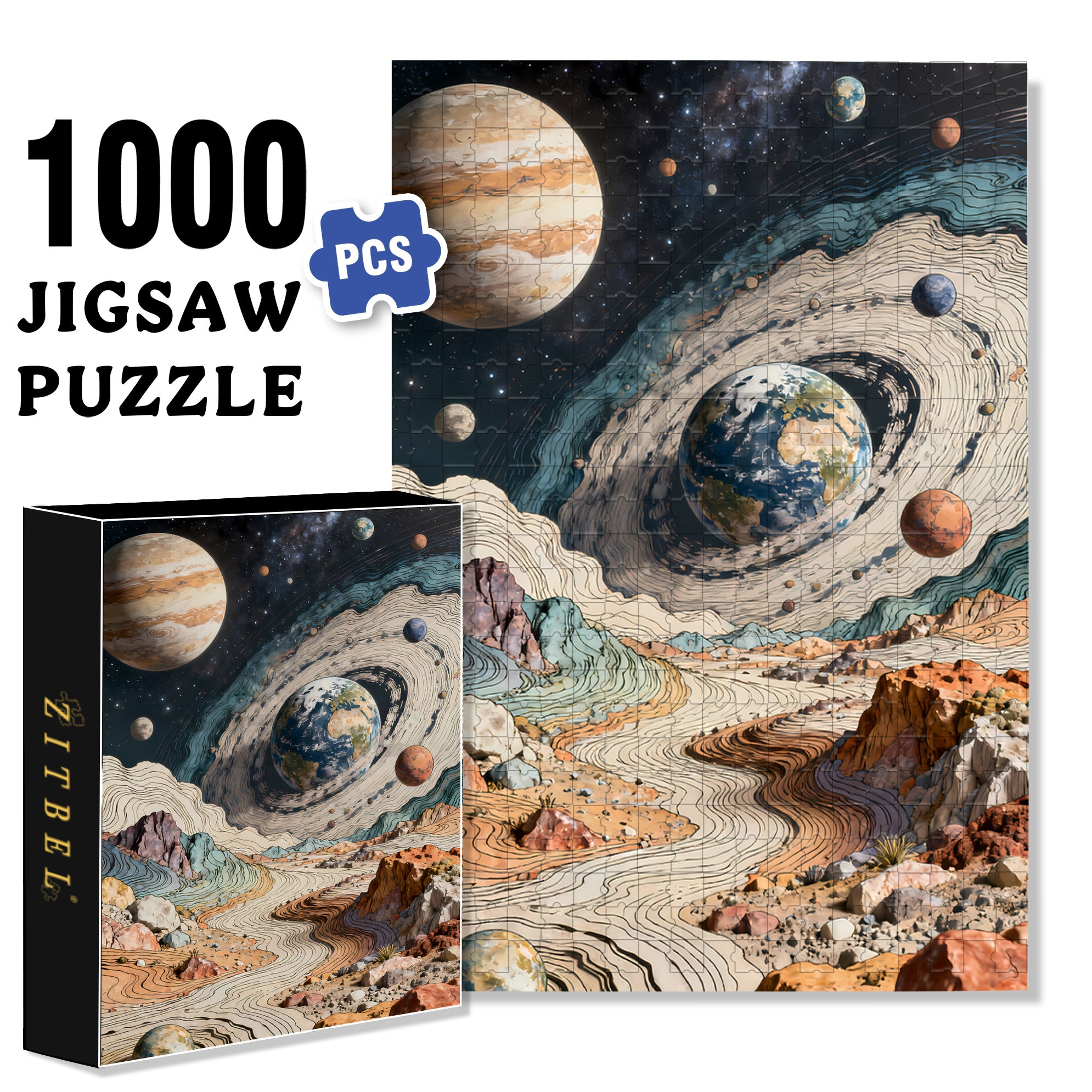 Planet 500pcs/1000pcs Jigsaw Puzzle, Scratch-Resistant, Interactive Family Game & Brain-Boosting DIY Decor, Perfect for Halloween, Christmas & New Year Gifts, Family Puzzle Game