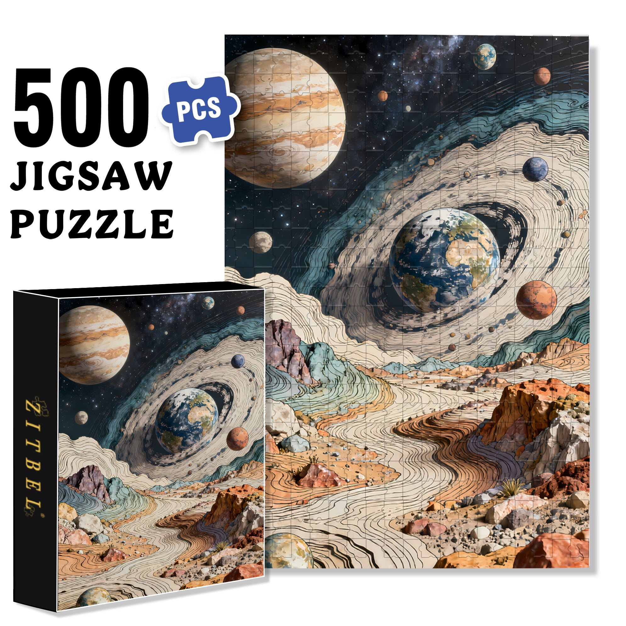 Planet 500pcs/1000pcs Jigsaw Puzzle, Scratch-Resistant, Interactive Family Game & Brain-Boosting DIY Decor, Perfect for Halloween, Christmas & New Year Gifts, Family Puzzle Game