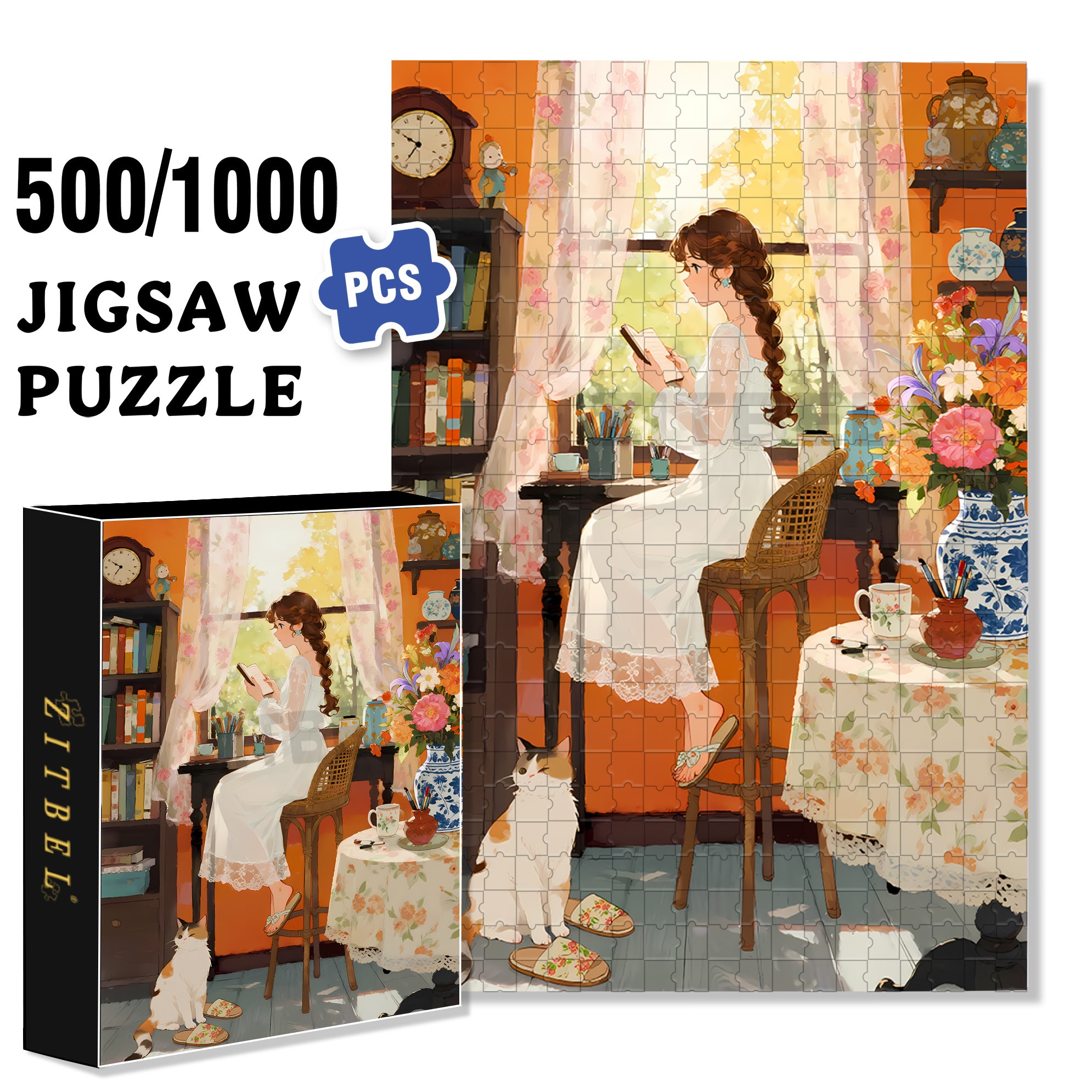 Quiet Girl 500pcs/1000pcs Jigsaw Puzzle, Scratch-Resistant, Interactive Family Game & Brain-Boosting DIY Decor, Perfect for Halloween, Christmas & New Year Gifts, Family Puzzle Game