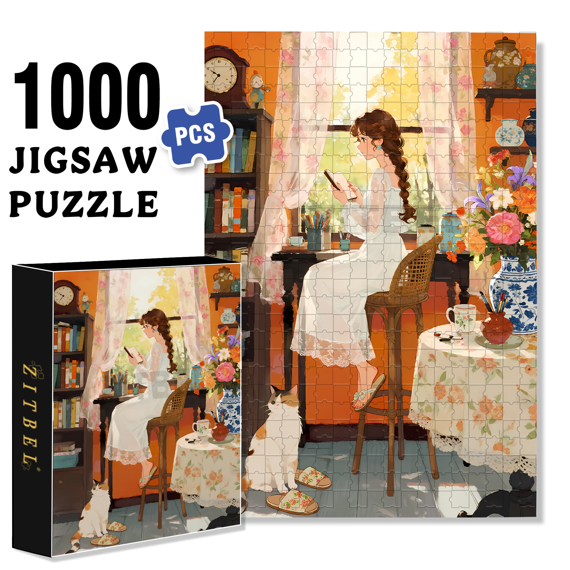 Quiet Girl 500pcs/1000pcs Jigsaw Puzzle, Scratch-Resistant, Interactive Family Game & Brain-Boosting DIY Decor, Perfect for Halloween, Christmas & New Year Gifts, Family Puzzle Game
