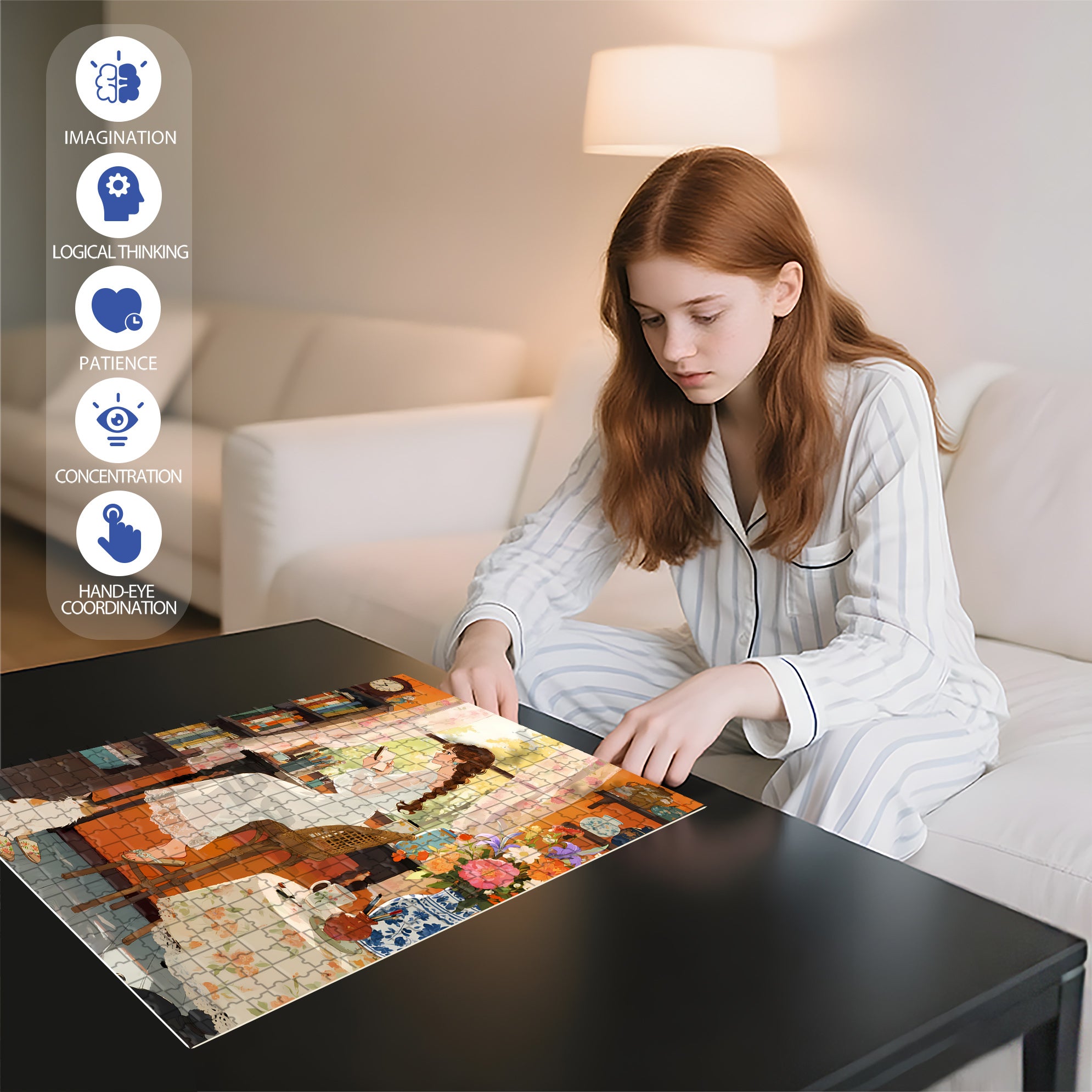 Quiet Girl 500pcs/1000pcs Jigsaw Puzzle, Scratch-Resistant, Interactive Family Game & Brain-Boosting DIY Decor, Perfect for Halloween, Christmas & New Year Gifts, Family Puzzle Game
