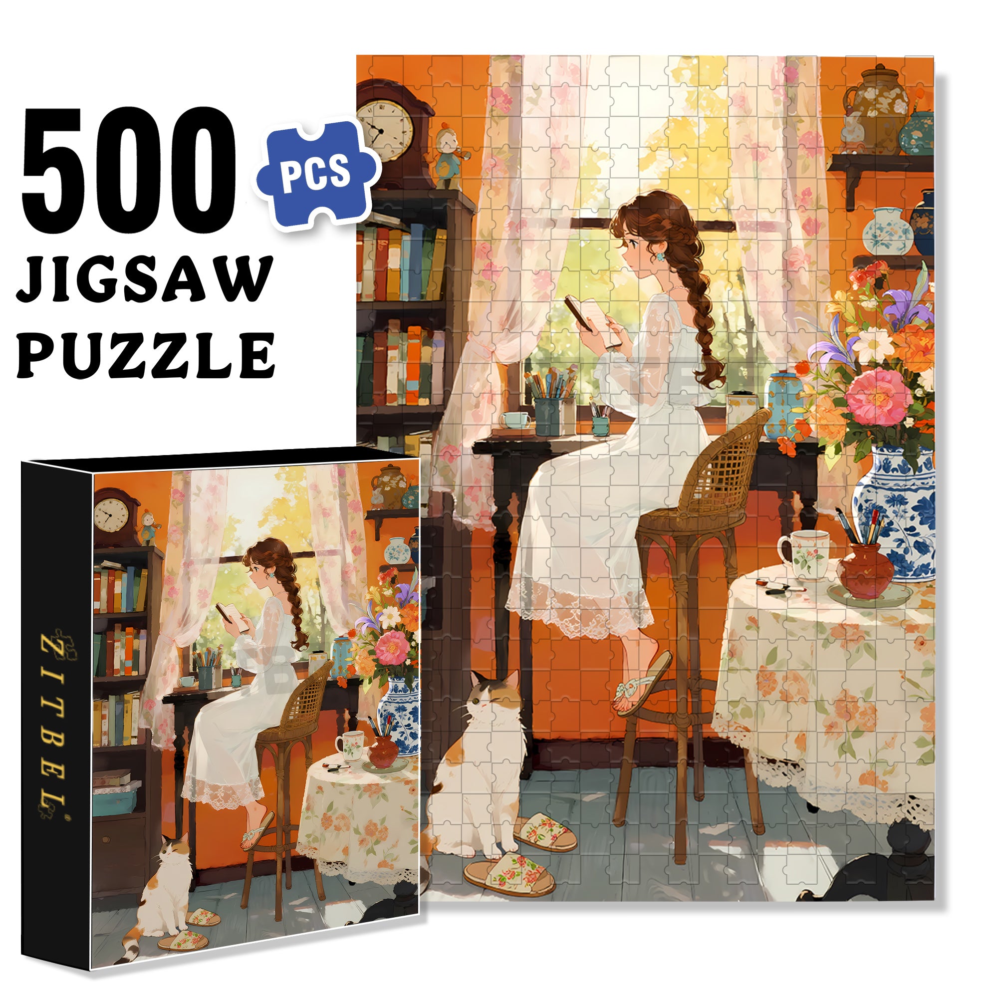 Quiet Girl 500pcs/1000pcs Jigsaw Puzzle, Scratch-Resistant, Interactive Family Game & Brain-Boosting DIY Decor, Perfect for Halloween, Christmas & New Year Gifts, Family Puzzle Game