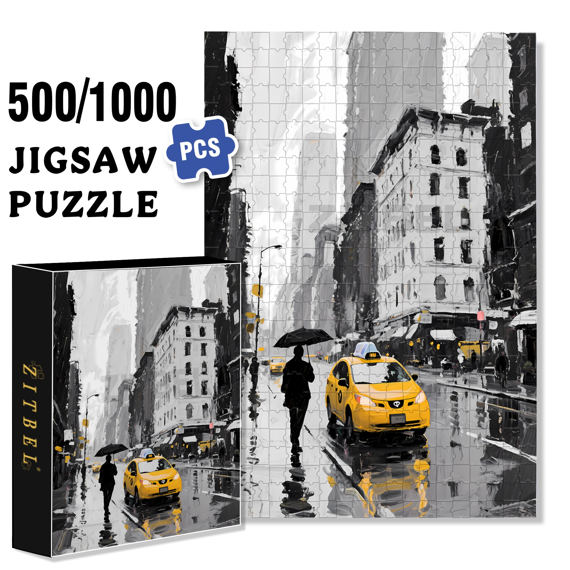 Rainy New York 500pcs/1000pcs Jigsaw Puzzle, Scratch-Resistant, Interactive Family Game & Brain-Boosting DIY Decor, Perfect for Halloween, Christmas & New Year Gifts, Family Puzzle Game