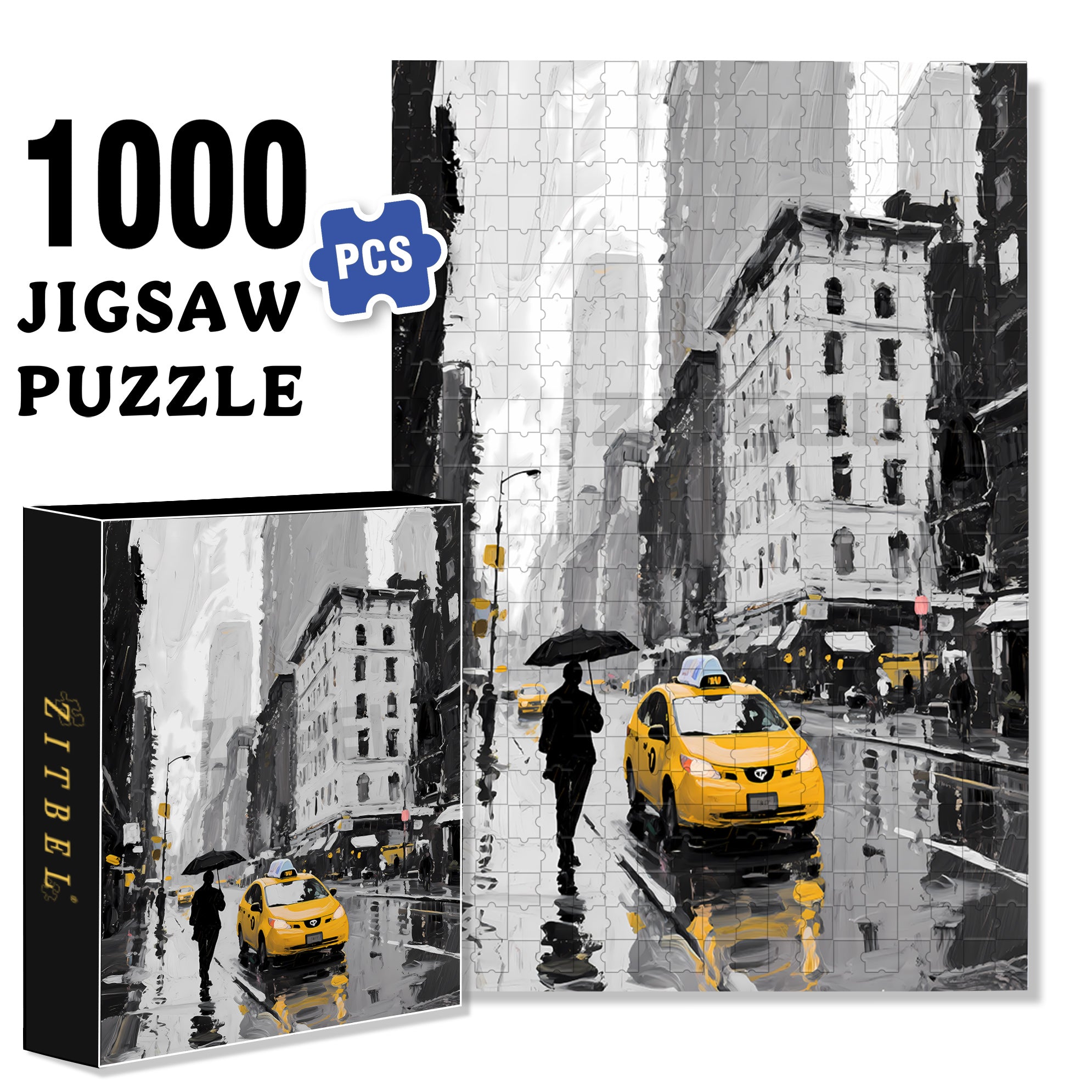 Rainy New York 500pcs/1000pcs Jigsaw Puzzle, Scratch-Resistant, Interactive Family Game & Brain-Boosting DIY Decor, Perfect for Halloween, Christmas & New Year Gifts, Family Puzzle Game