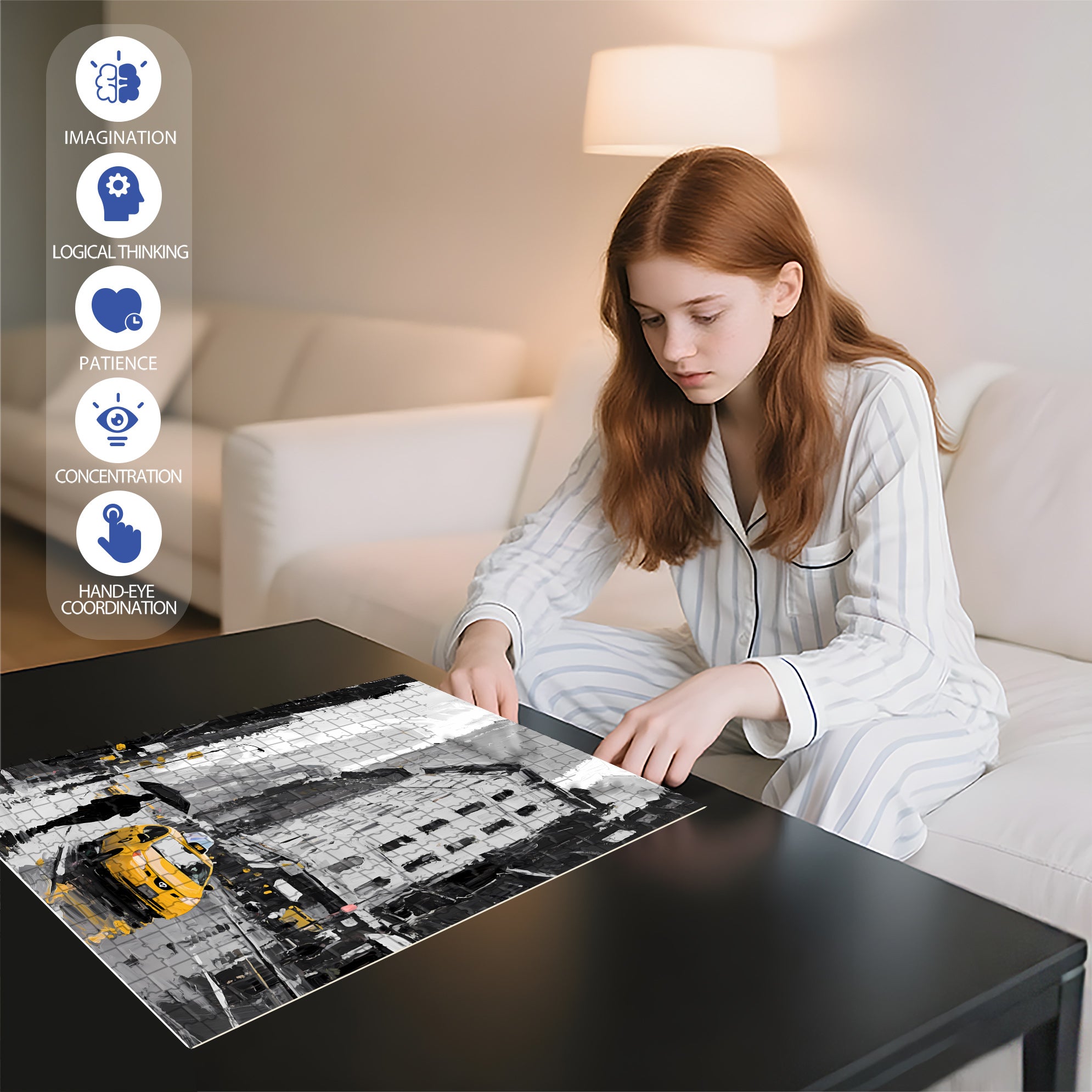 Rainy New York 500pcs/1000pcs Jigsaw Puzzle, Scratch-Resistant, Interactive Family Game & Brain-Boosting DIY Decor, Perfect for Halloween, Christmas & New Year Gifts, Family Puzzle Game