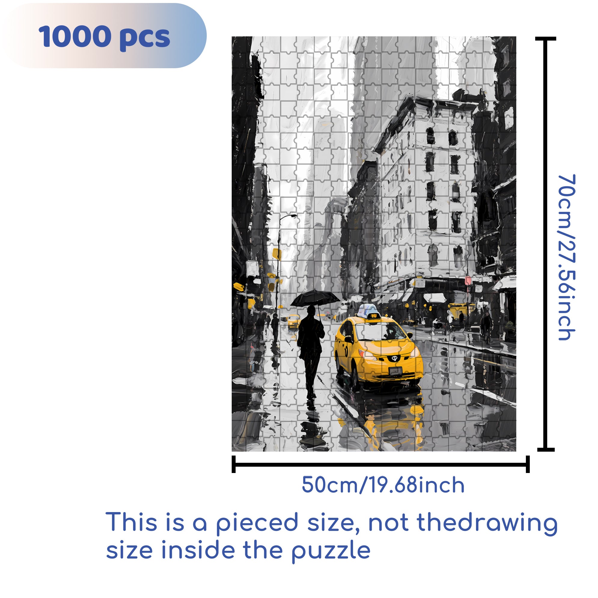 Rainy New York 500pcs/1000pcs Jigsaw Puzzle, Scratch-Resistant, Interactive Family Game & Brain-Boosting DIY Decor, Perfect for Halloween, Christmas & New Year Gifts, Family Puzzle Game
