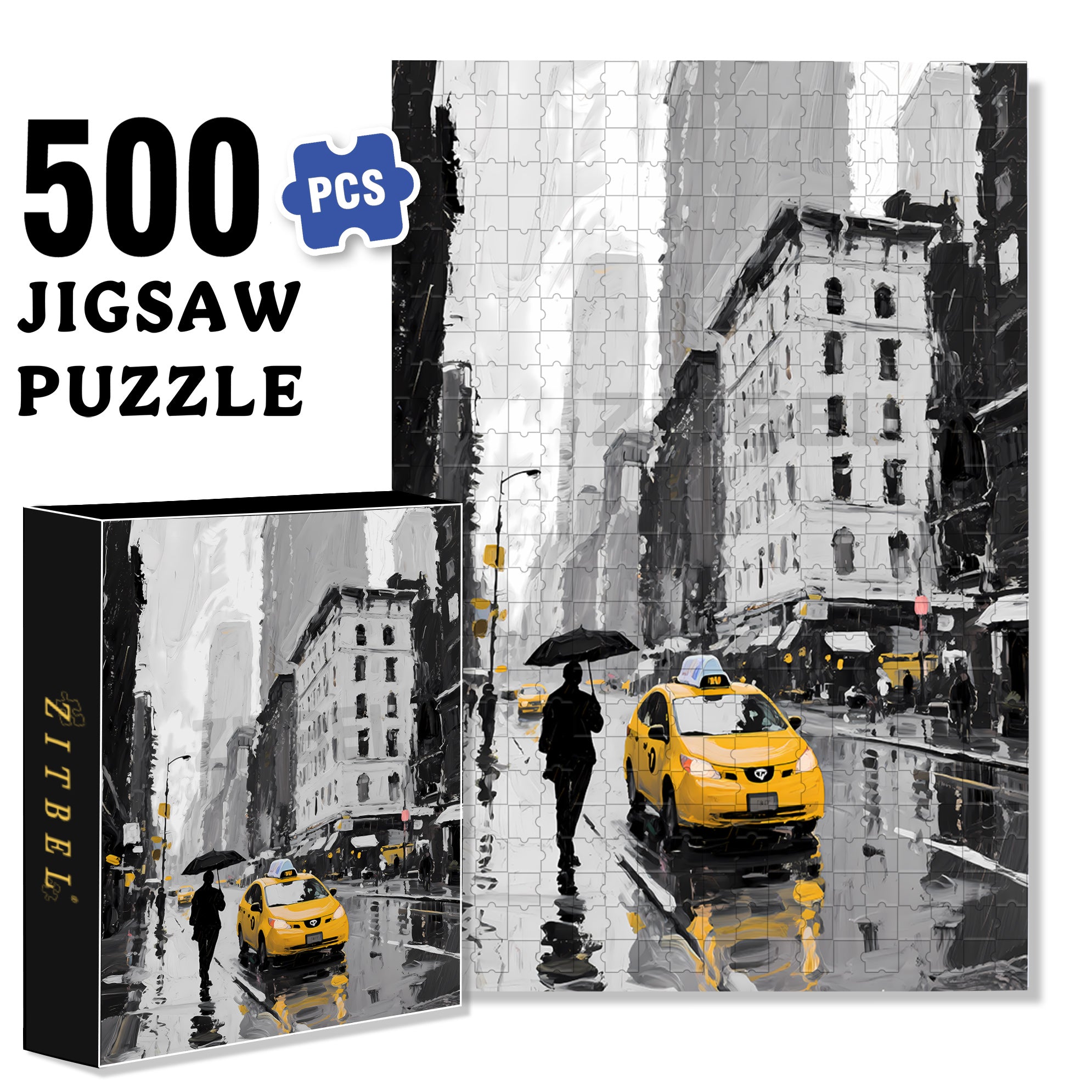 Rainy New York 500pcs/1000pcs Jigsaw Puzzle, Scratch-Resistant, Interactive Family Game & Brain-Boosting DIY Decor, Perfect for Halloween, Christmas & New Year Gifts, Family Puzzle Game