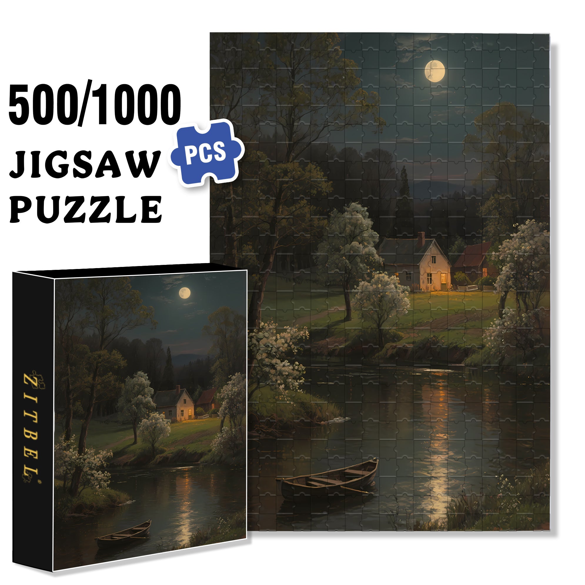 River 500pcs/1000pcs Jigsaw Puzzle, Scratch-Resistant, Interactive Family Game & Brain-Boosting DIY Decor, Perfect for Halloween, Christmas & New Year Gifts, Family Puzzle Game