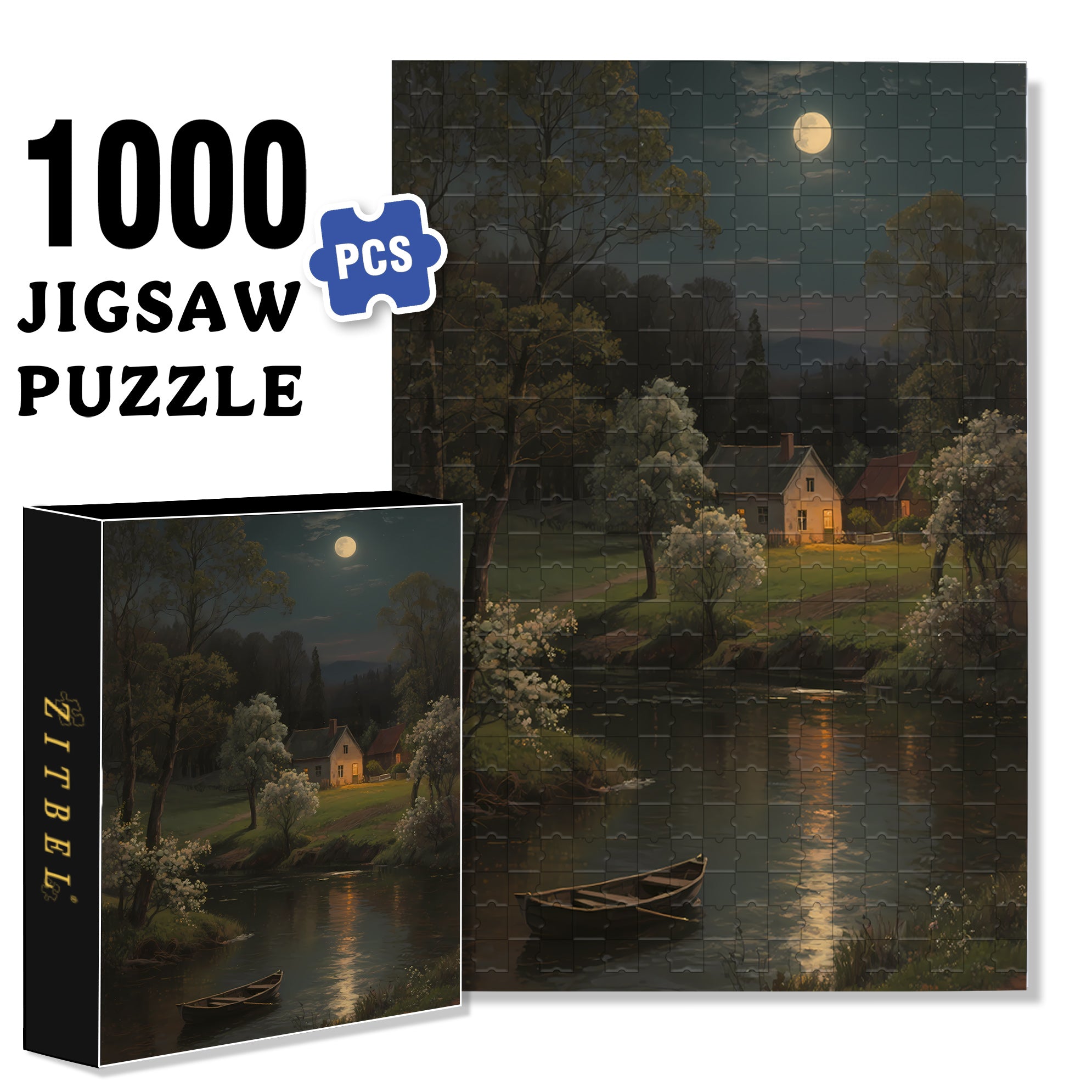 River 500pcs/1000pcs Jigsaw Puzzle, Scratch-Resistant, Interactive Family Game & Brain-Boosting DIY Decor, Perfect for Halloween, Christmas & New Year Gifts, Family Puzzle Game