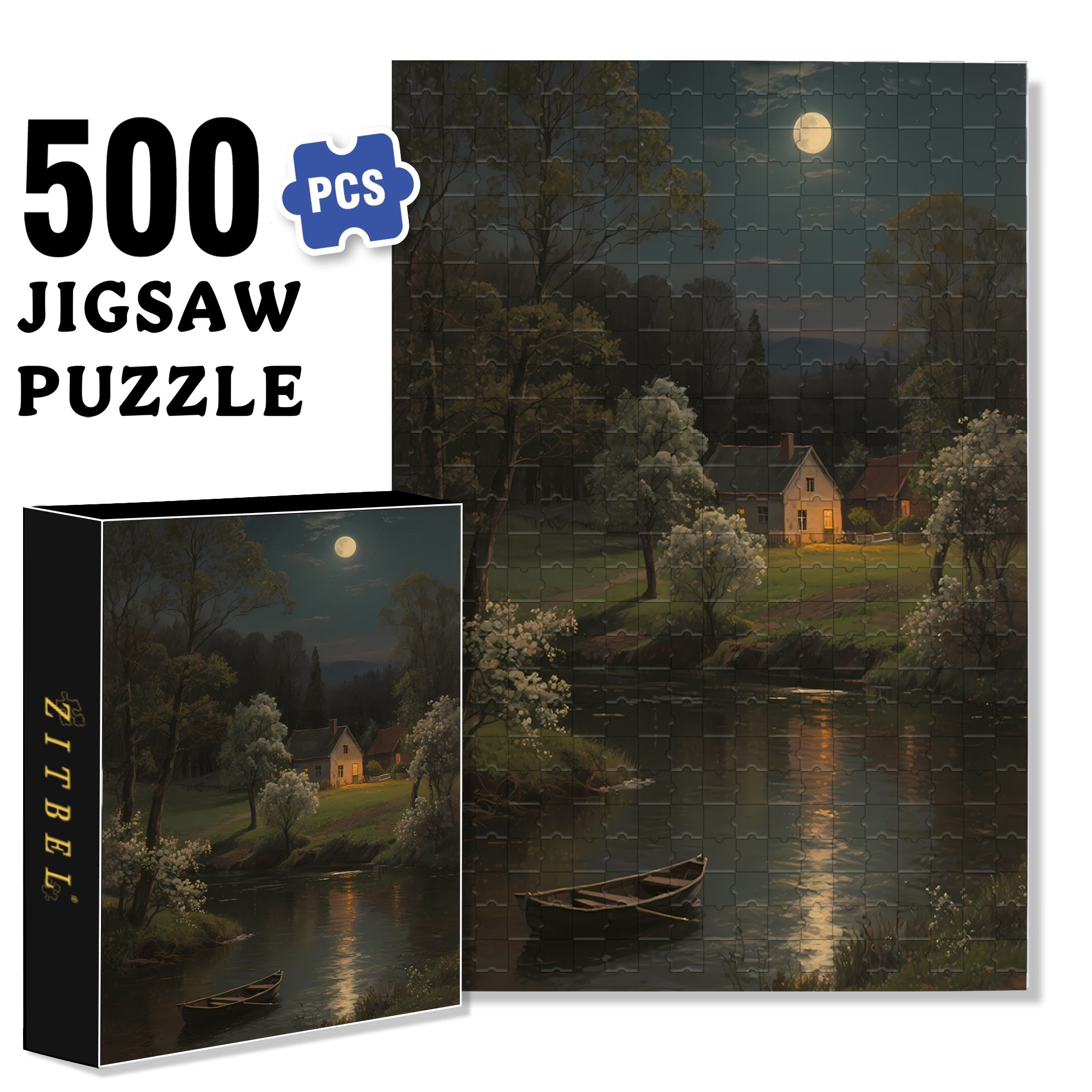 River 500pcs/1000pcs Jigsaw Puzzle, Scratch-Resistant, Interactive Family Game & Brain-Boosting DIY Decor, Perfect for Halloween, Christmas & New Year Gifts, Family Puzzle Game