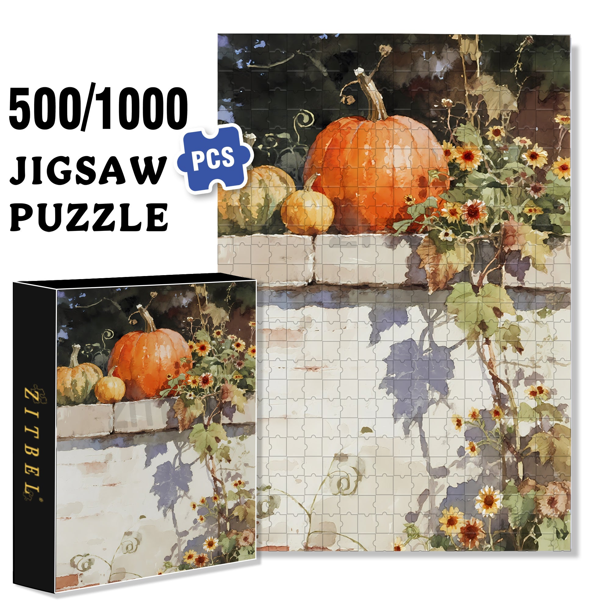 Round Pumpkin 500pcs/1000pcs Jigsaw Puzzle, Scratch-Resistant, Interactive Family Game & Brain-Boosting DIY Decor, Perfect for Halloween, Christmas & New Year Gifts, Family Puzzle Game