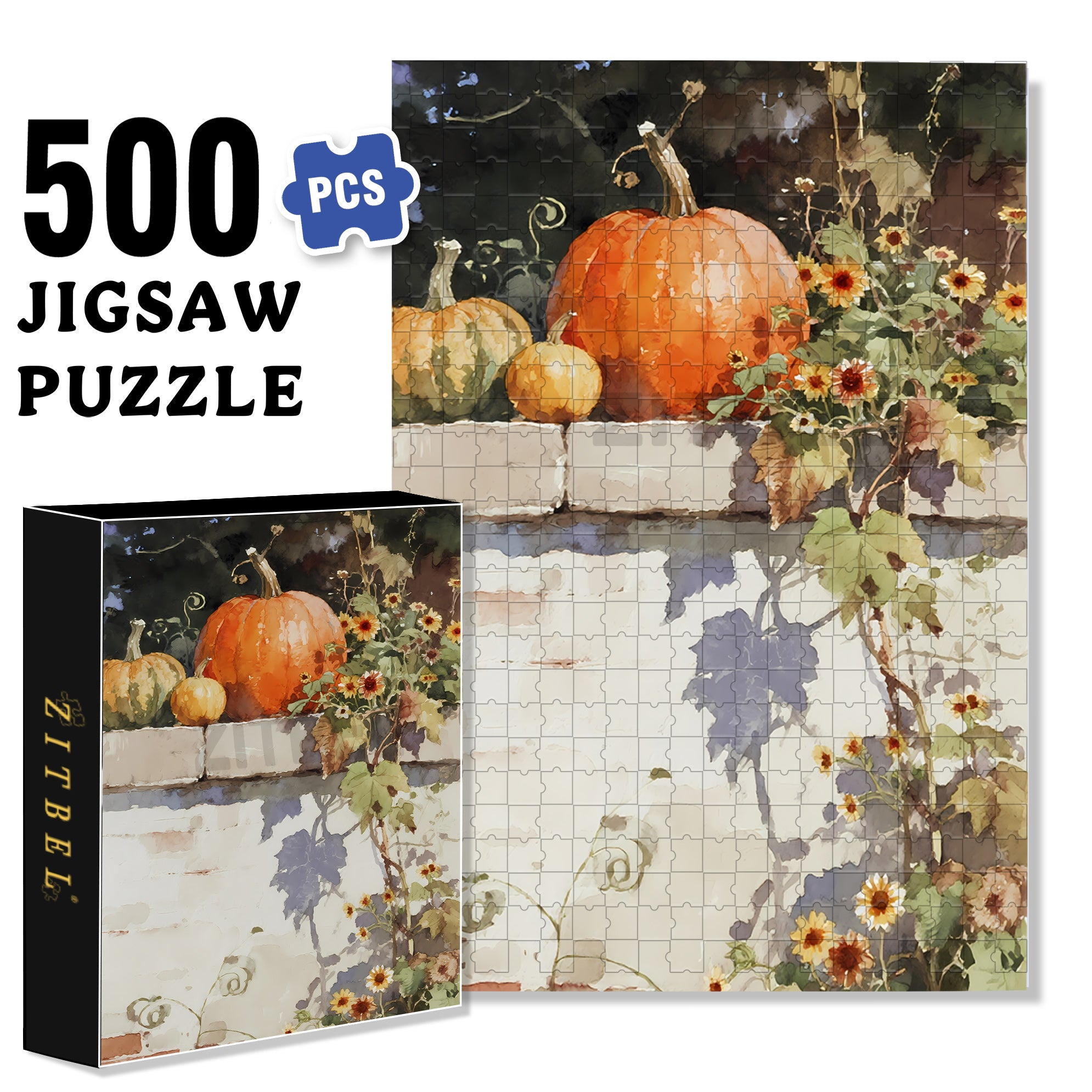 Round Pumpkin 500pcs/1000pcs Jigsaw Puzzle, Scratch-Resistant, Interactive Family Game & Brain-Boosting DIY Decor, Perfect for Halloween, Christmas & New Year Gifts, Family Puzzle Game