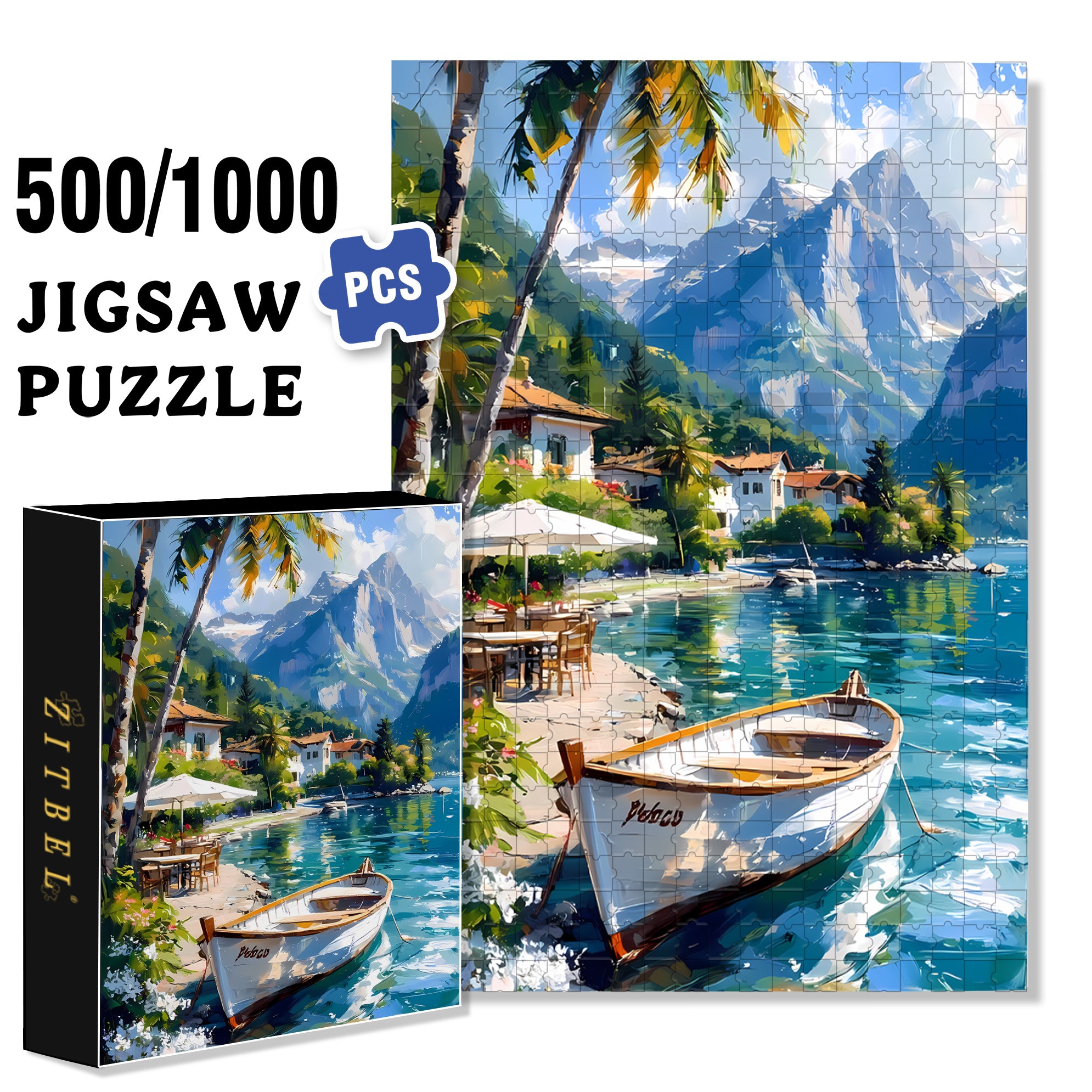 Row Your Boat 500pcs/1000pcs Jigsaw Puzzle, Scratch-Resistant, Interactive Family Game & Brain-Boosting DIY Decor, Perfect for Halloween, Christmas & New Year Gifts, Family Puzzle Game