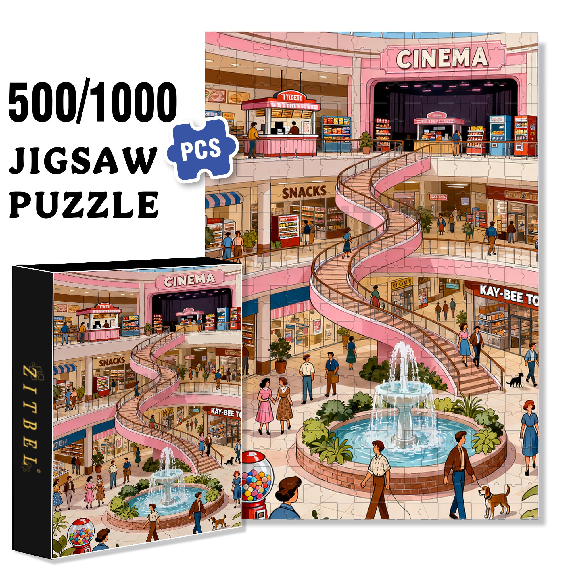 Shopping Mall 500pcs/1000pcs Jigsaw Puzzle, Scratch-Resistant, Interactive Family Game & Brain-Boosting DIY Decor, Perfect for Halloween, Christmas & New Year Gifts, Family Puzzle Game