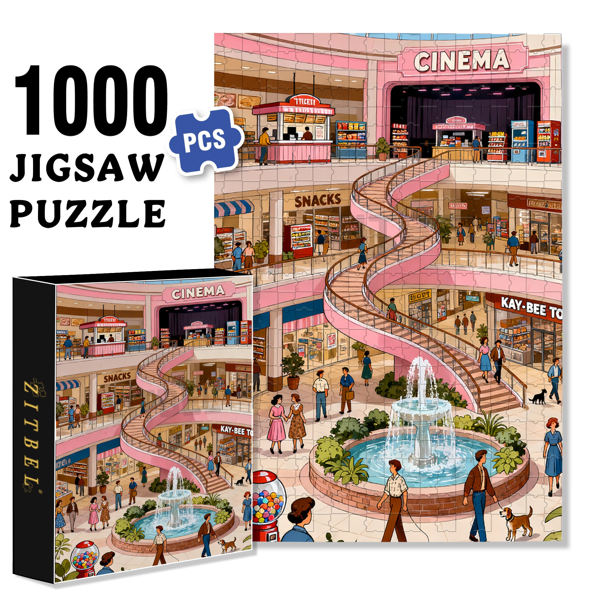 Shopping Mall 500pcs/1000pcs Jigsaw Puzzle, Scratch-Resistant, Interactive Family Game & Brain-Boosting DIY Decor, Perfect for Halloween, Christmas & New Year Gifts, Family Puzzle Game