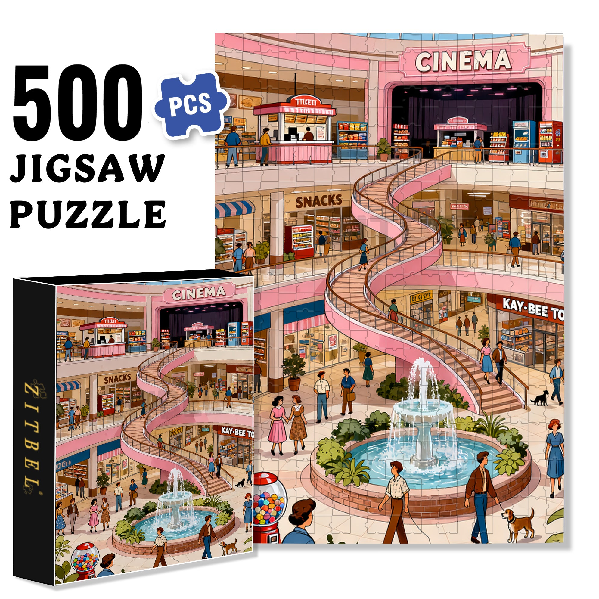 Shopping Mall 500pcs/1000pcs Jigsaw Puzzle, Scratch-Resistant, Interactive Family Game & Brain-Boosting DIY Decor, Perfect for Halloween, Christmas & New Year Gifts, Family Puzzle Game