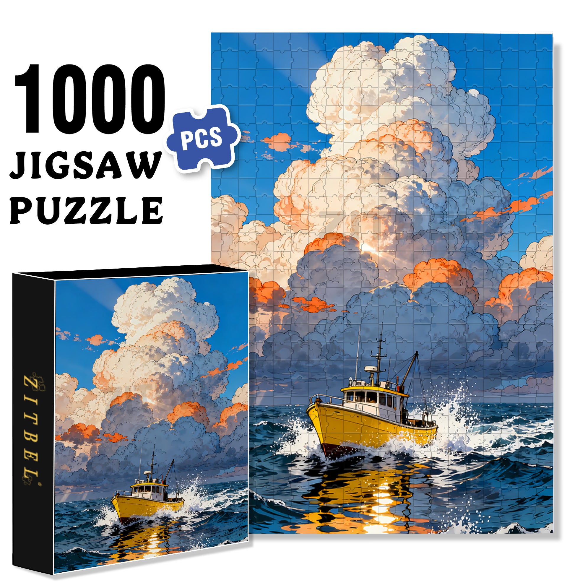 Small Fishing Boat 500pcs/1000pcs Jigsaw Puzzle, Scratch-Resistant, Interactive Family Game & Brain-Boosting DIY Decor, Perfect for Halloween, Christmas & New Year Gifts, Family Puzzle Game