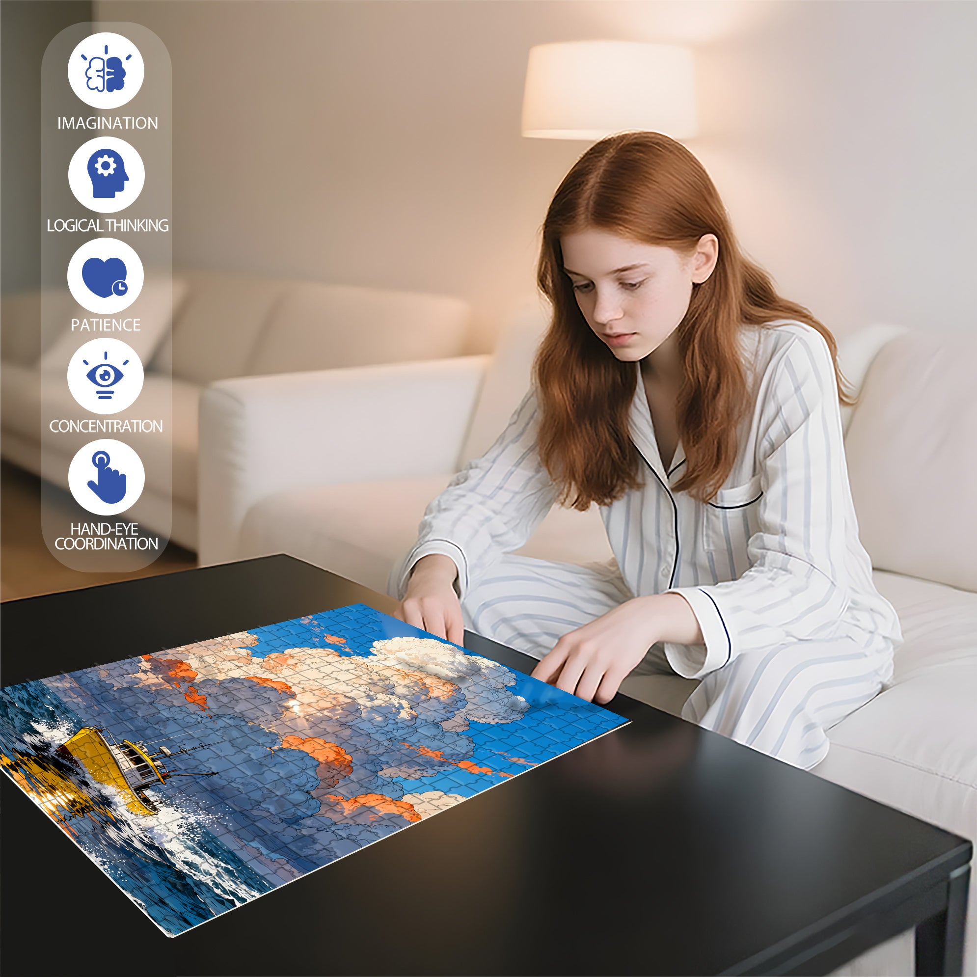 Small Fishing Boat 500pcs/1000pcs Jigsaw Puzzle, Scratch-Resistant, Interactive Family Game & Brain-Boosting DIY Decor, Perfect for Halloween, Christmas & New Year Gifts, Family Puzzle Game
