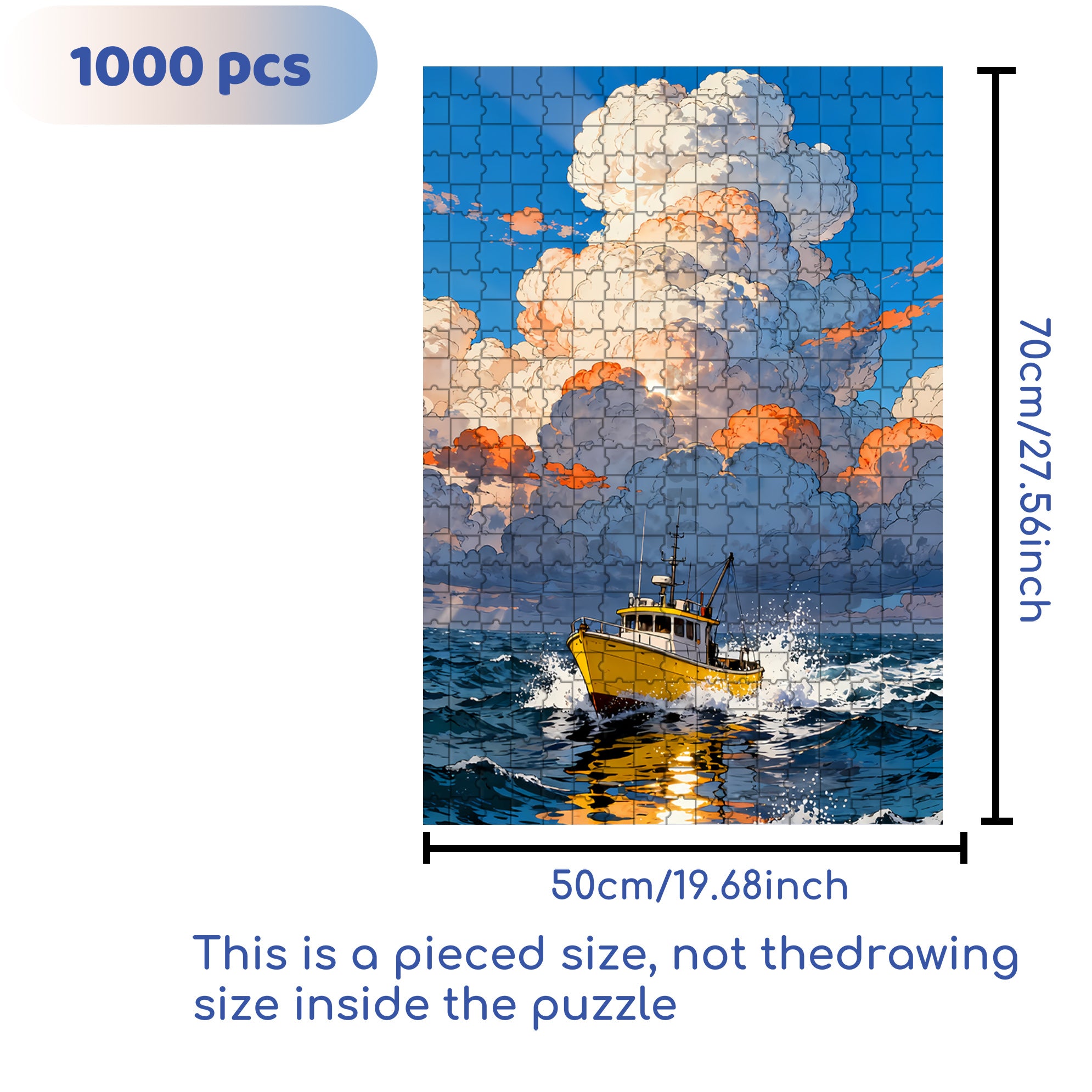 Small Fishing Boat 500pcs/1000pcs Jigsaw Puzzle, Scratch-Resistant, Interactive Family Game & Brain-Boosting DIY Decor, Perfect for Halloween, Christmas & New Year Gifts, Family Puzzle Game