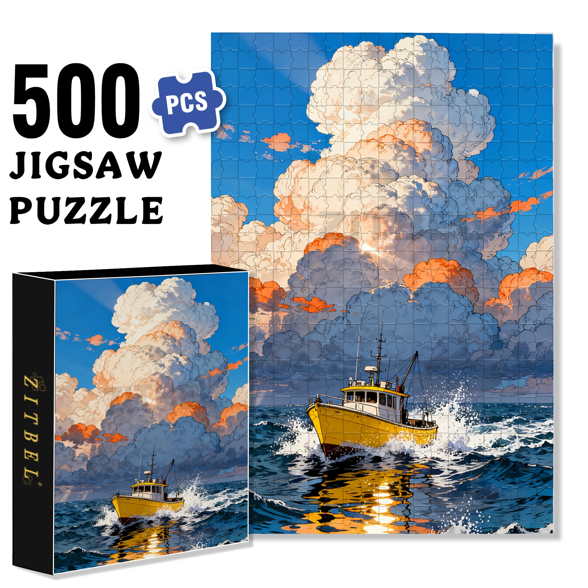 Small Fishing Boat 500pcs/1000pcs Jigsaw Puzzle, Scratch-Resistant, Interactive Family Game & Brain-Boosting DIY Decor, Perfect for Halloween, Christmas & New Year Gifts, Family Puzzle Game